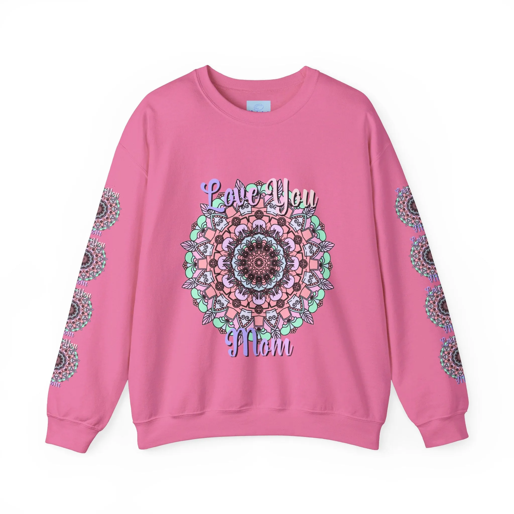 Handmade Mandala Design Crewneck Sweatshirt for Mom - Love You Mom