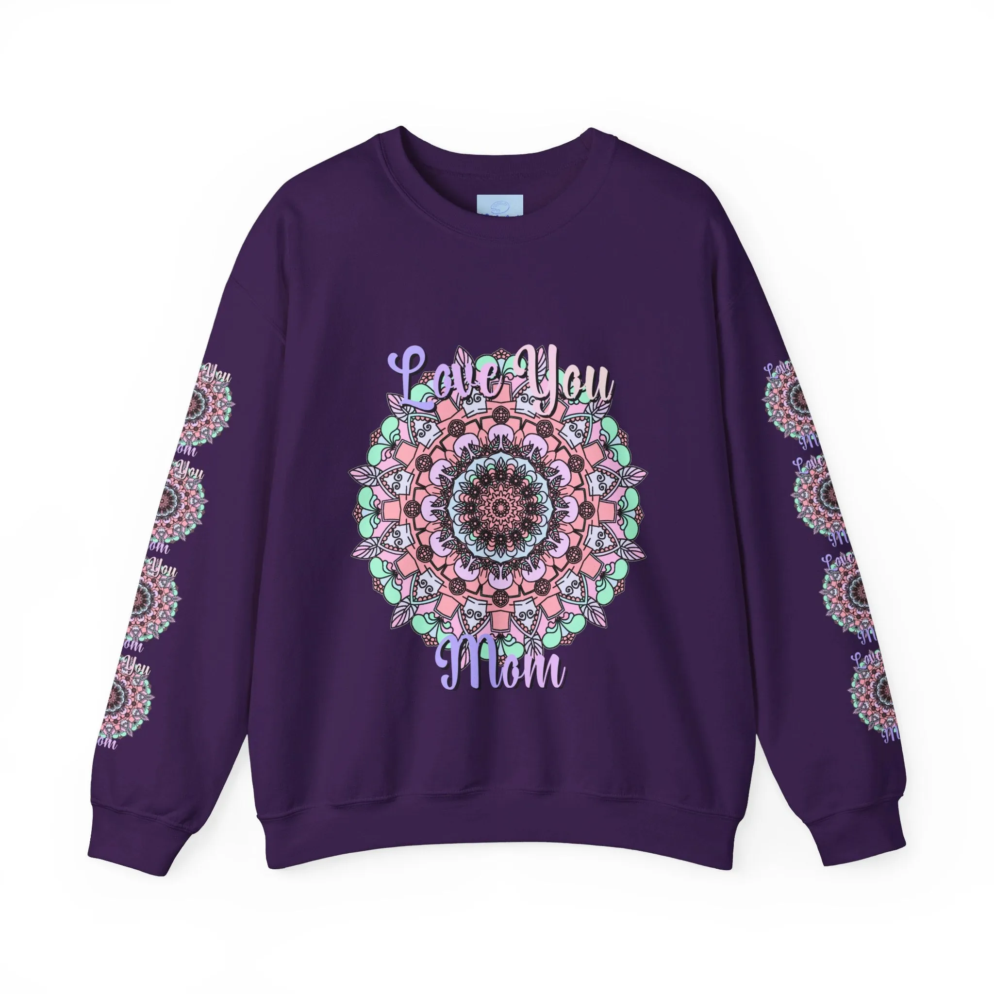 Handmade Mandala Design Crewneck Sweatshirt for Mom - Love You Mom