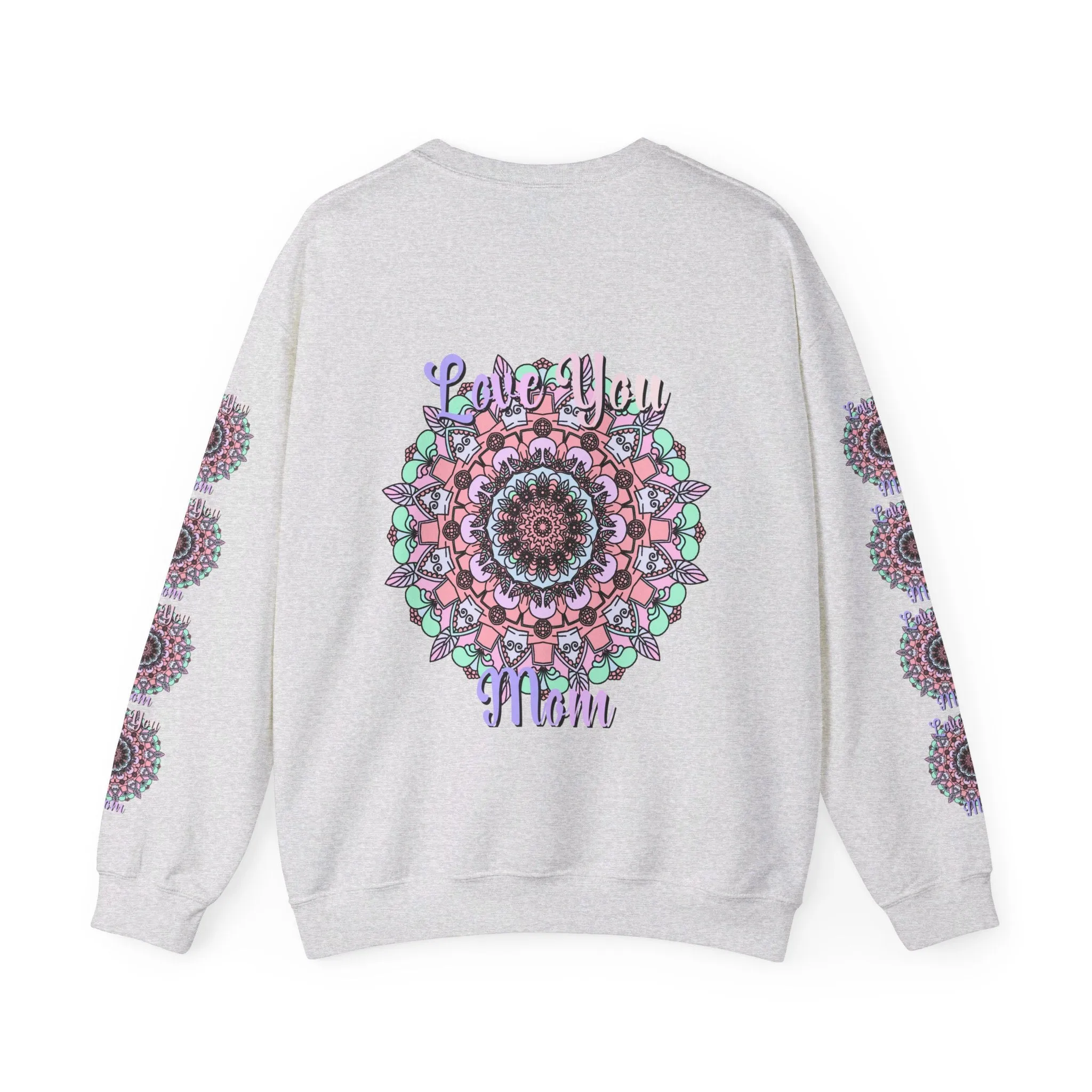 Handmade Mandala Design Crewneck Sweatshirt for Mom - Love You Mom