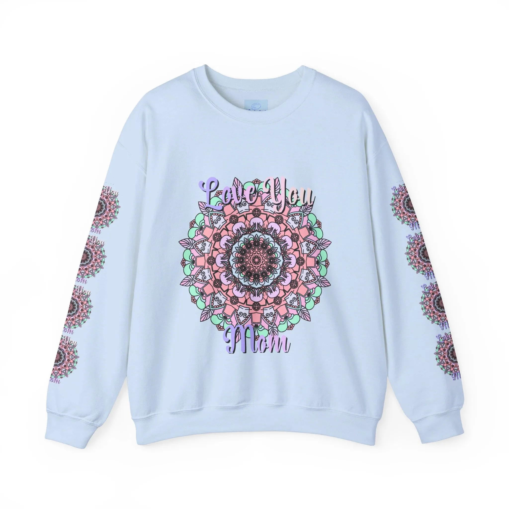 Handmade Mandala Design Crewneck Sweatshirt for Mom - Love You Mom