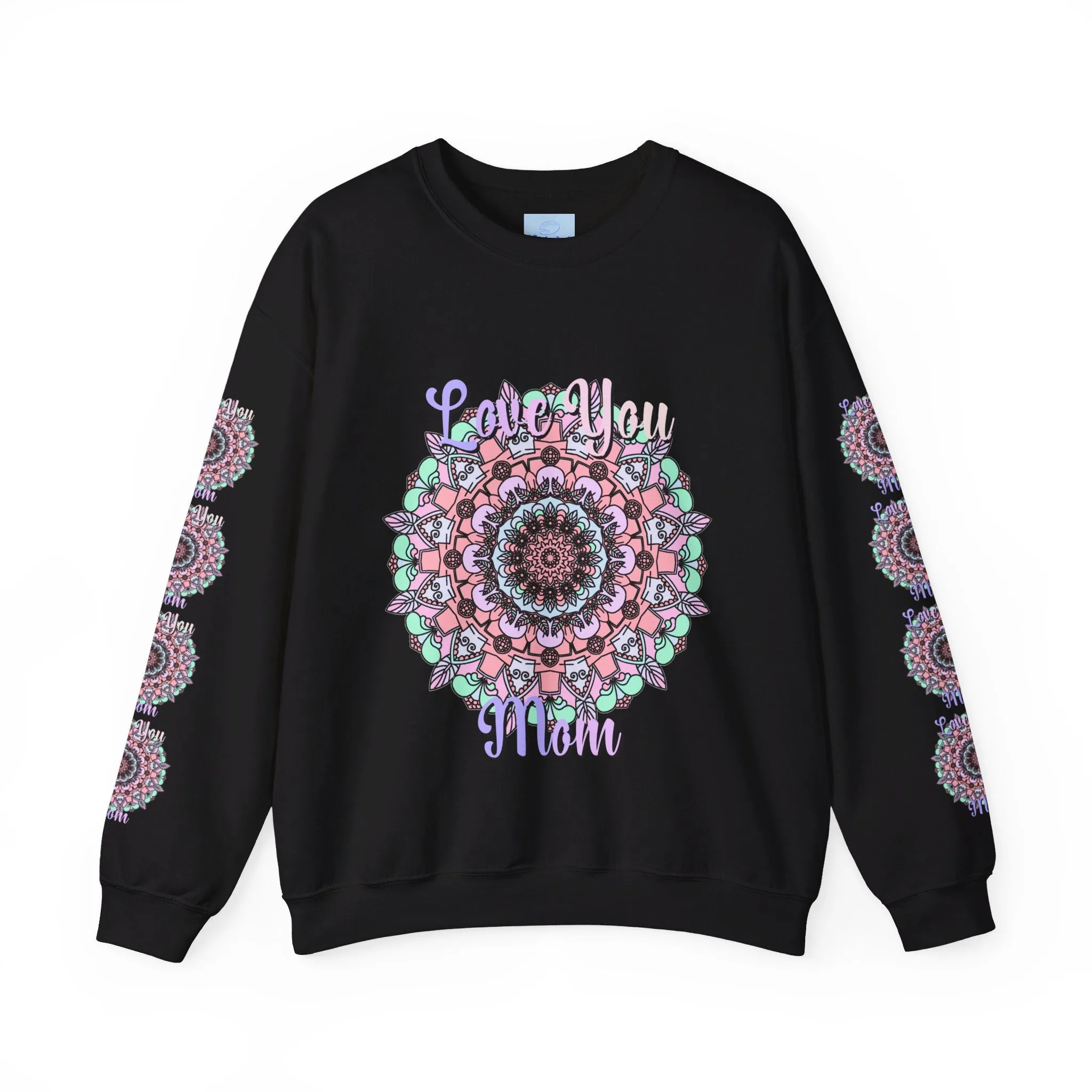 Handmade Mandala Design Crewneck Sweatshirt for Mom - Love You Mom