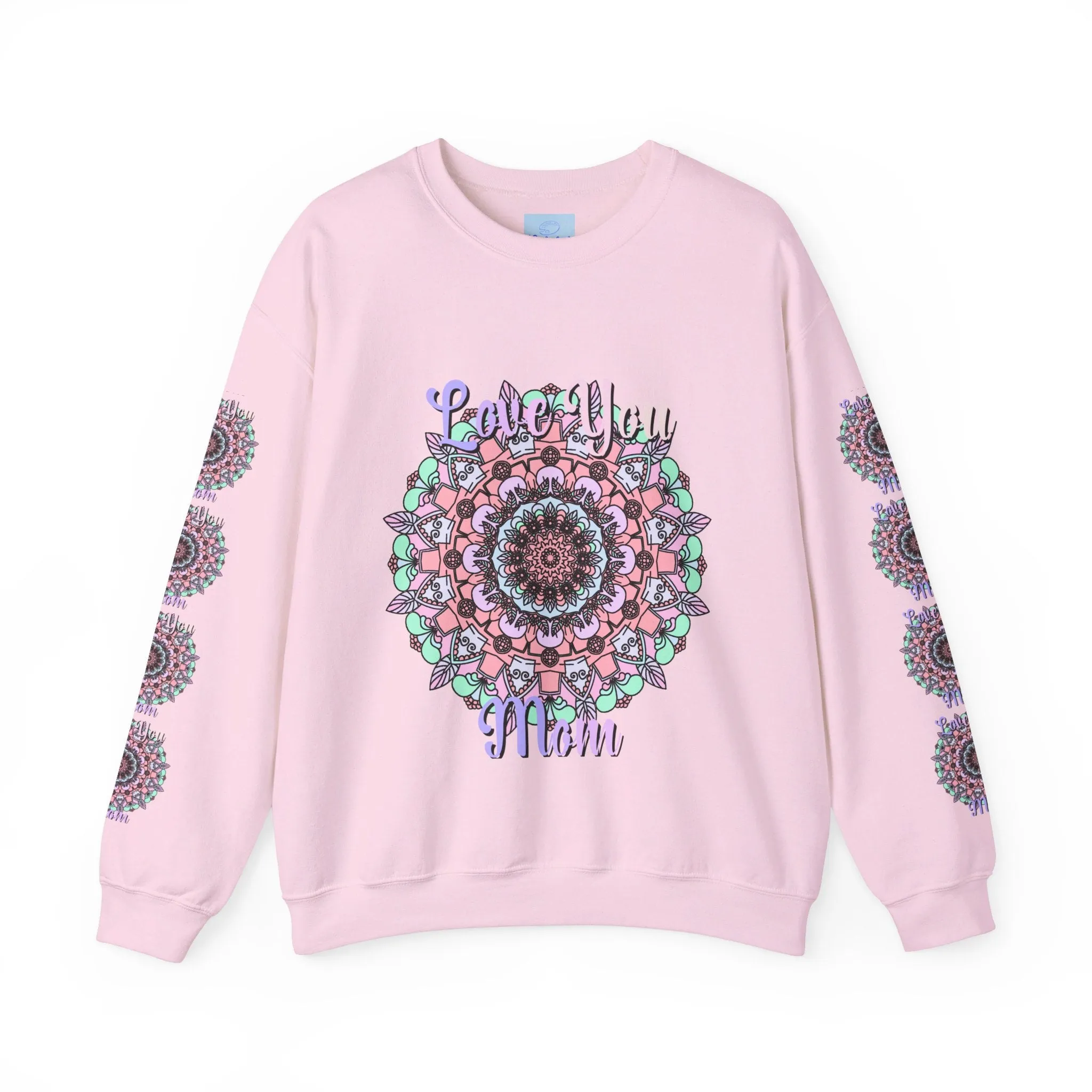 Handmade Mandala Design Crewneck Sweatshirt for Mom - Love You Mom