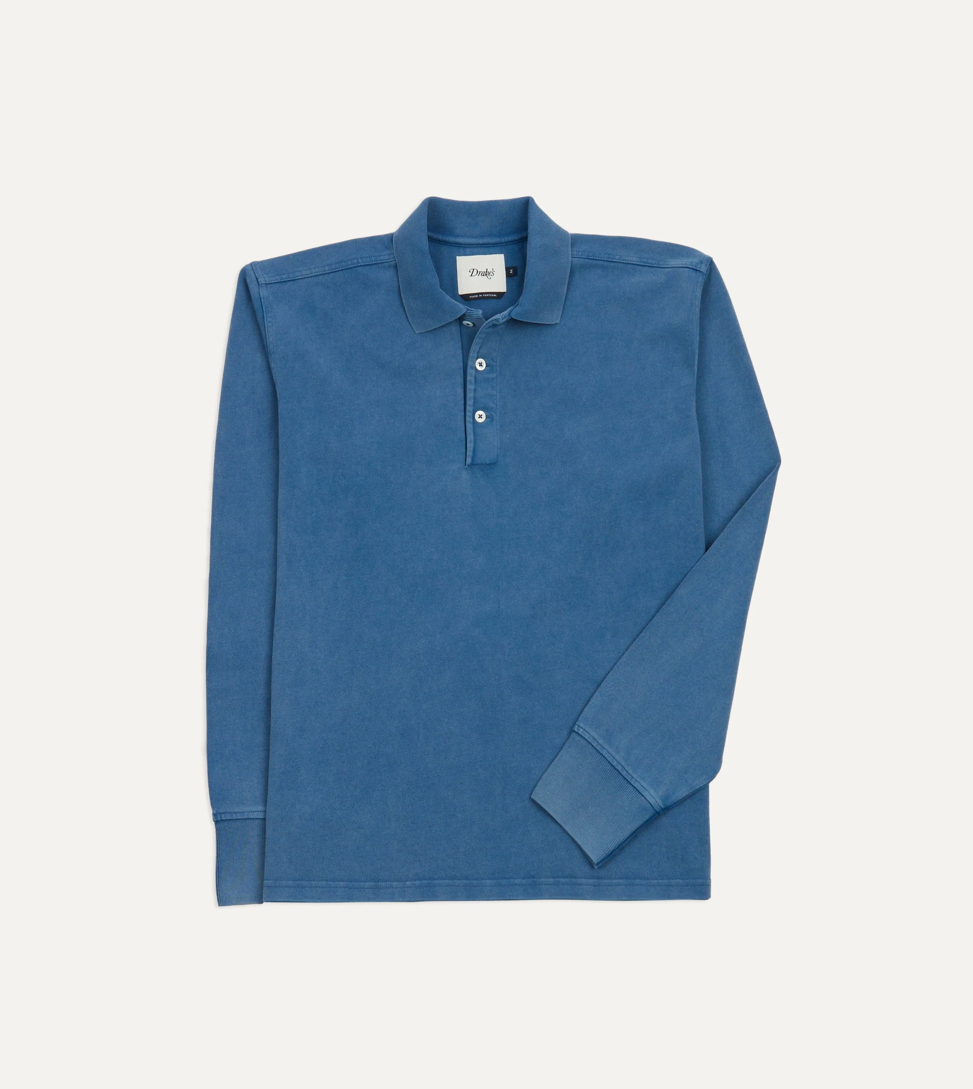 Indigo Cotton Jersey Long-Sleeve Polo Shirt