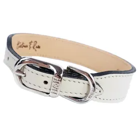 Italian Eggshell Leather Dog Collar in Nickel