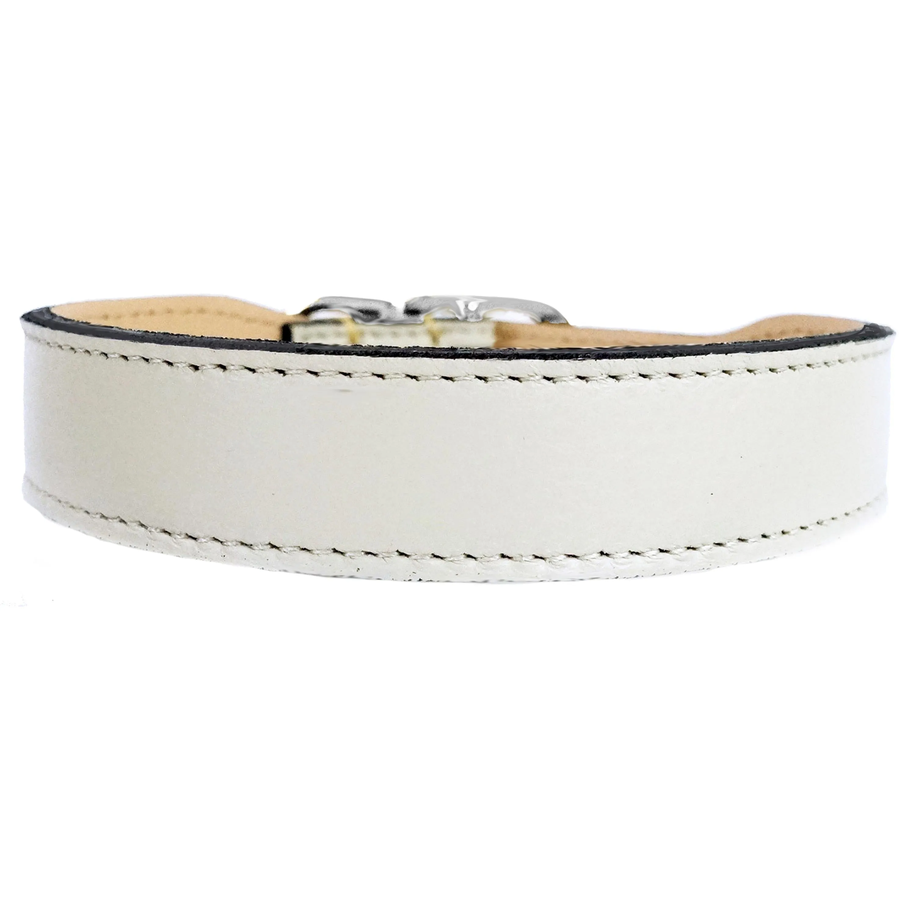 Italian Eggshell Leather Dog Collar in Nickel