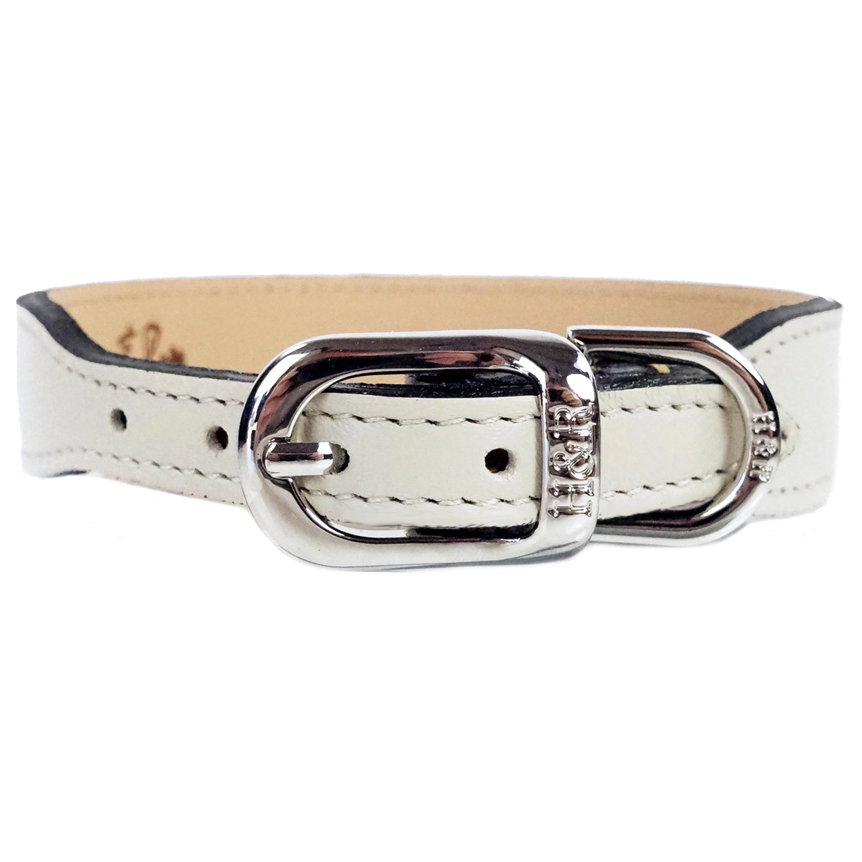 Italian Eggshell Leather Dog Collar in Nickel