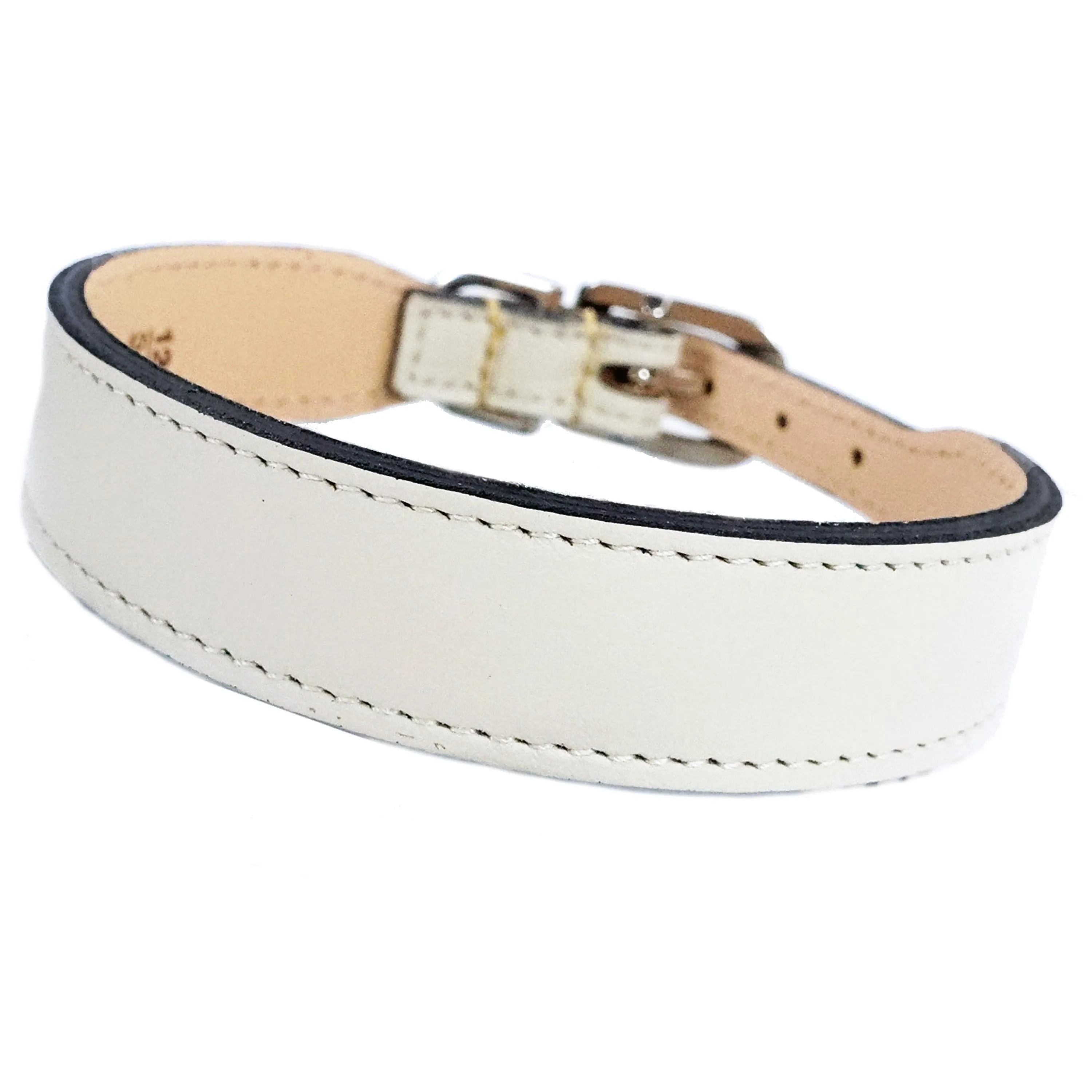 Italian Eggshell Leather Dog Collar in Nickel