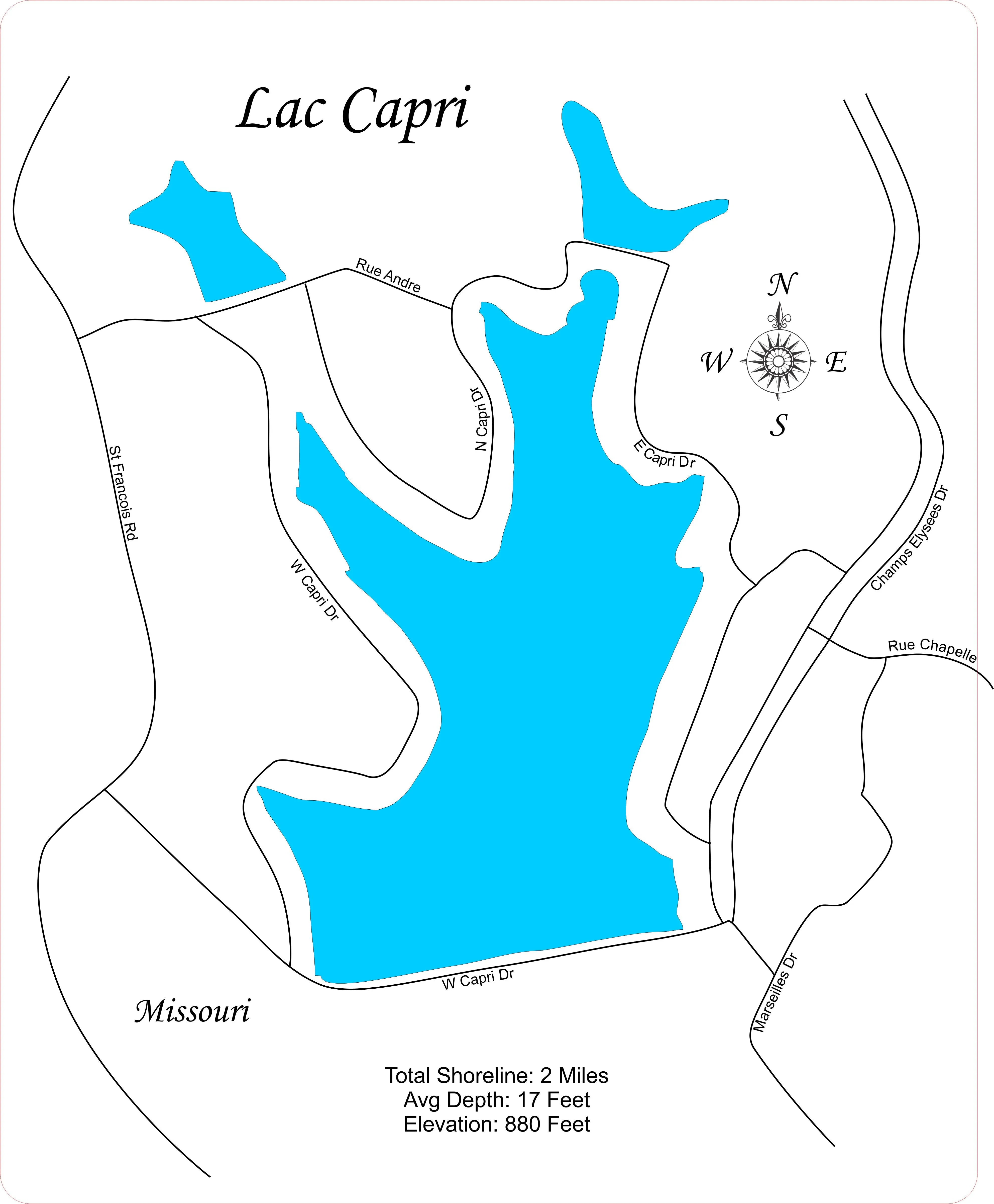 Lac Capri, Missouri - Laser Cut Wood Map