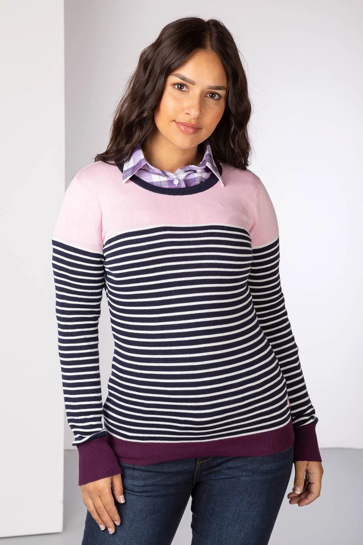 Ladies Striped Crew Neck Jumper