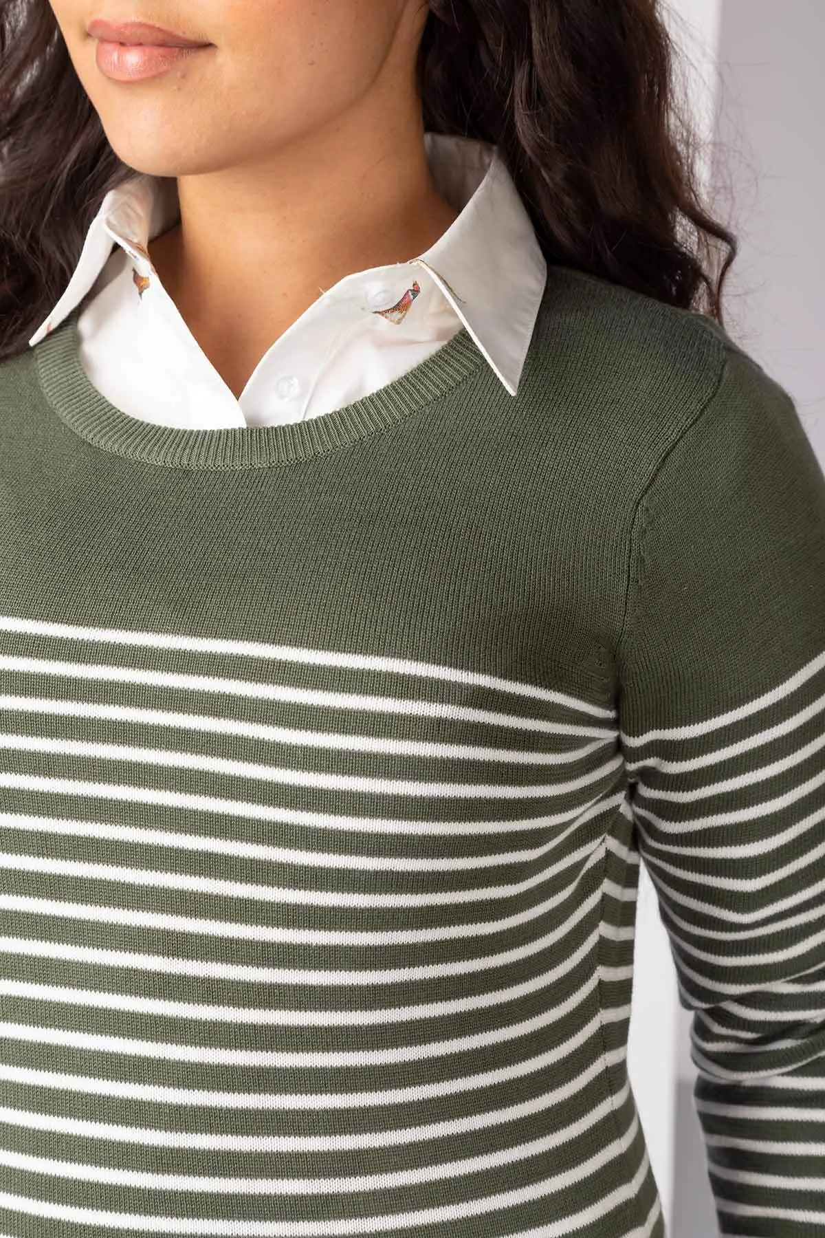 Ladies Striped Crew Neck Jumper