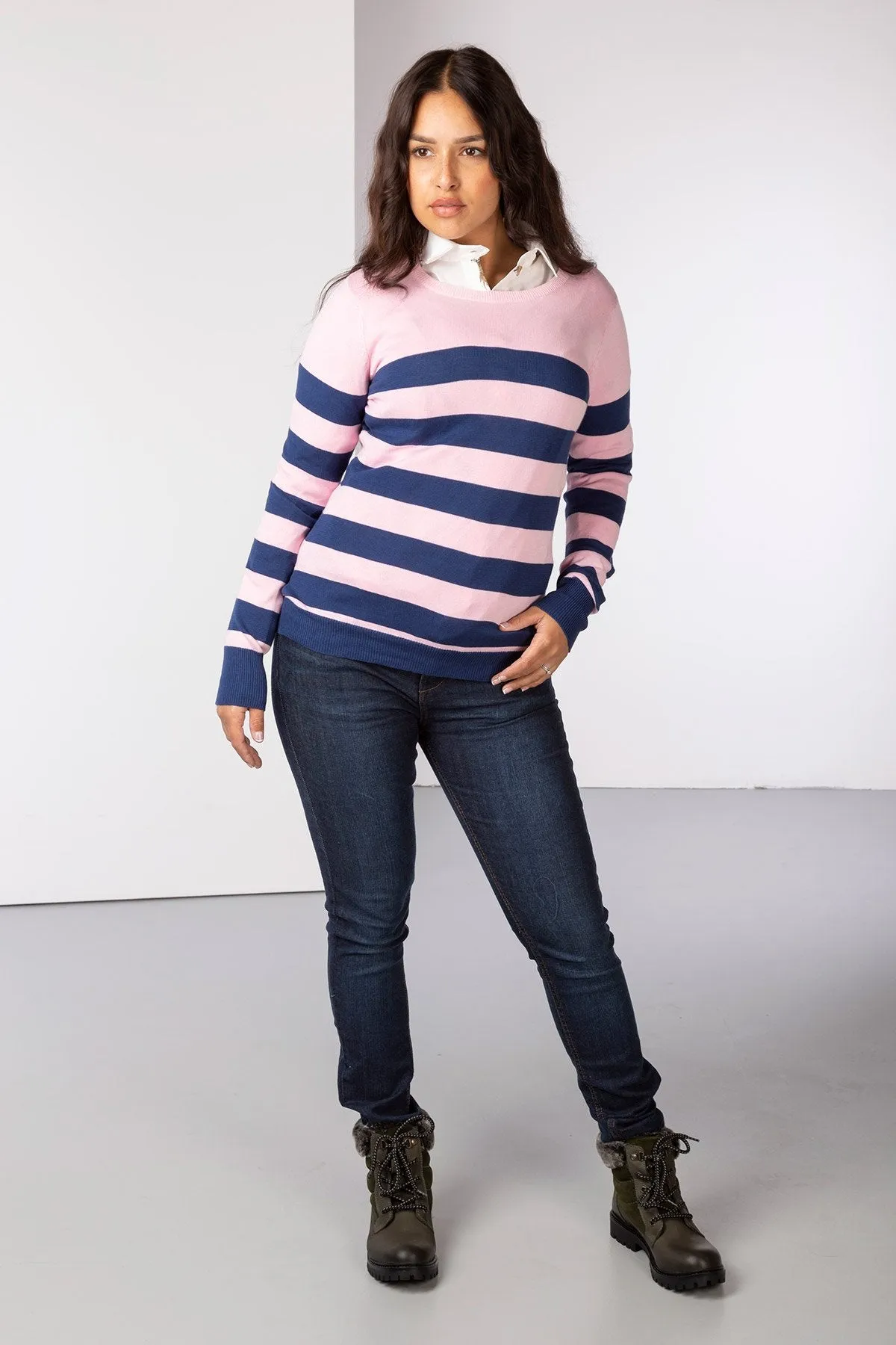 Ladies Striped Crew Neck Jumper