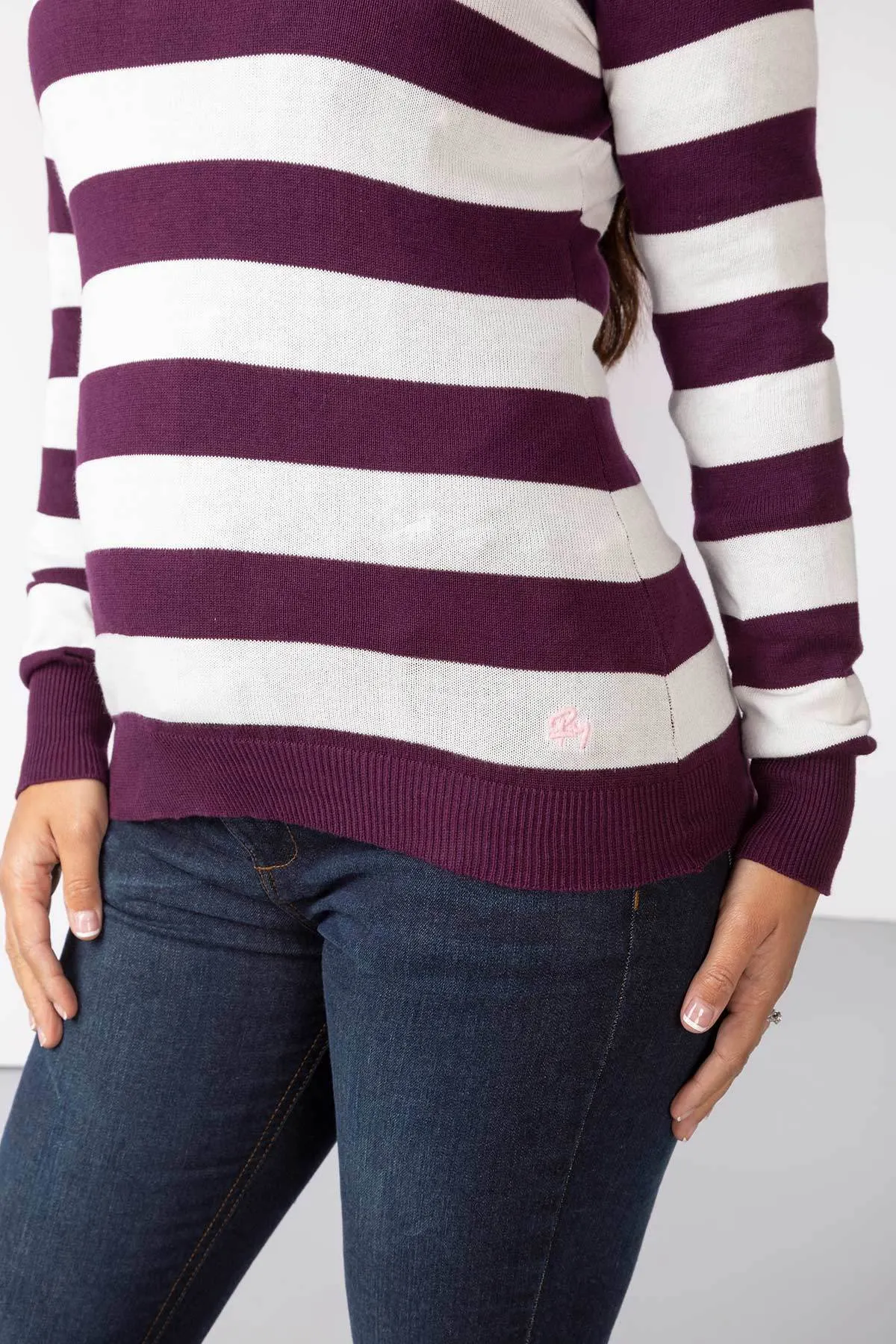 Ladies Striped Crew Neck Jumper