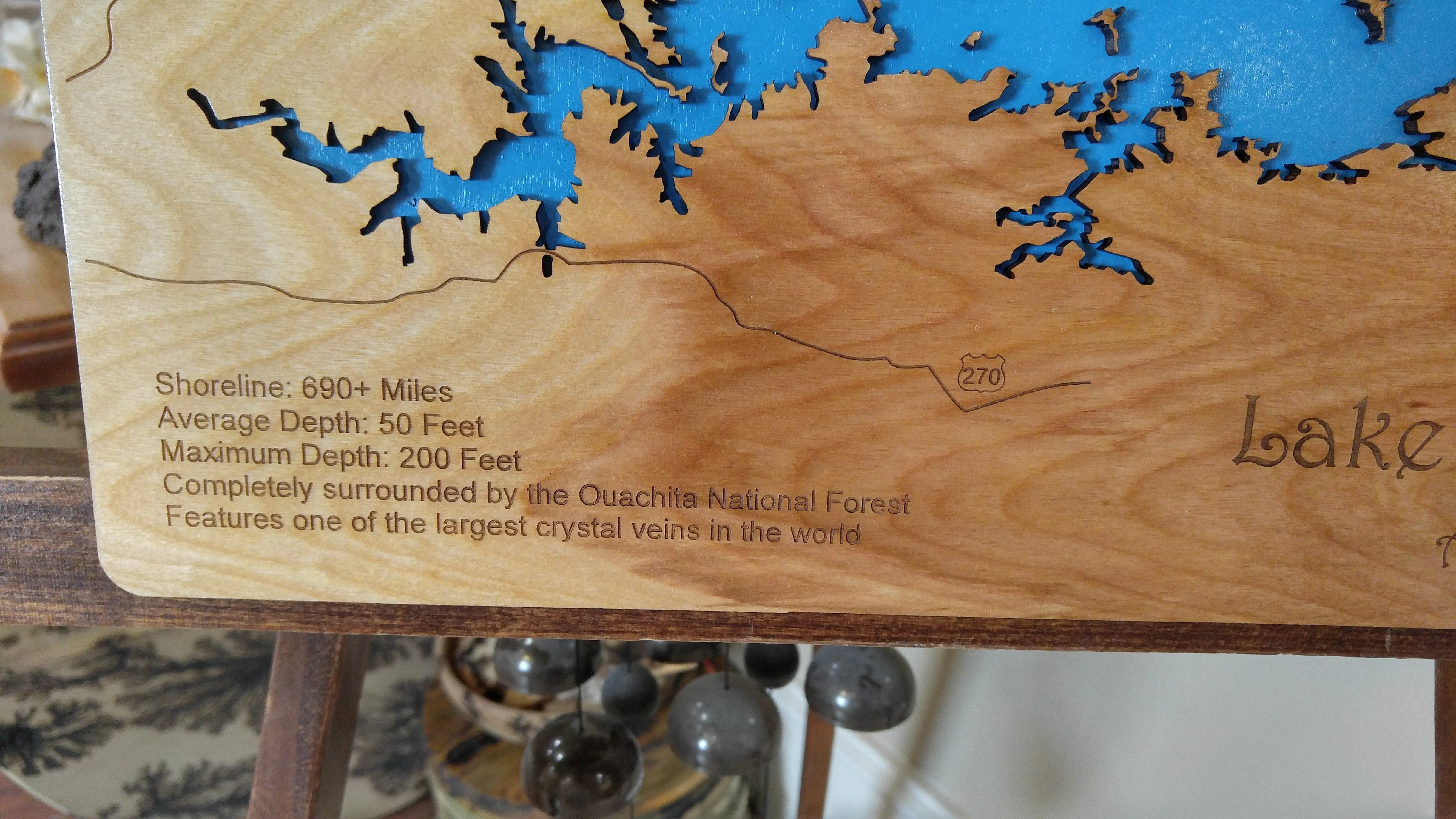 Lake Ouachita, Arkansas - Laser Cut Wood Map