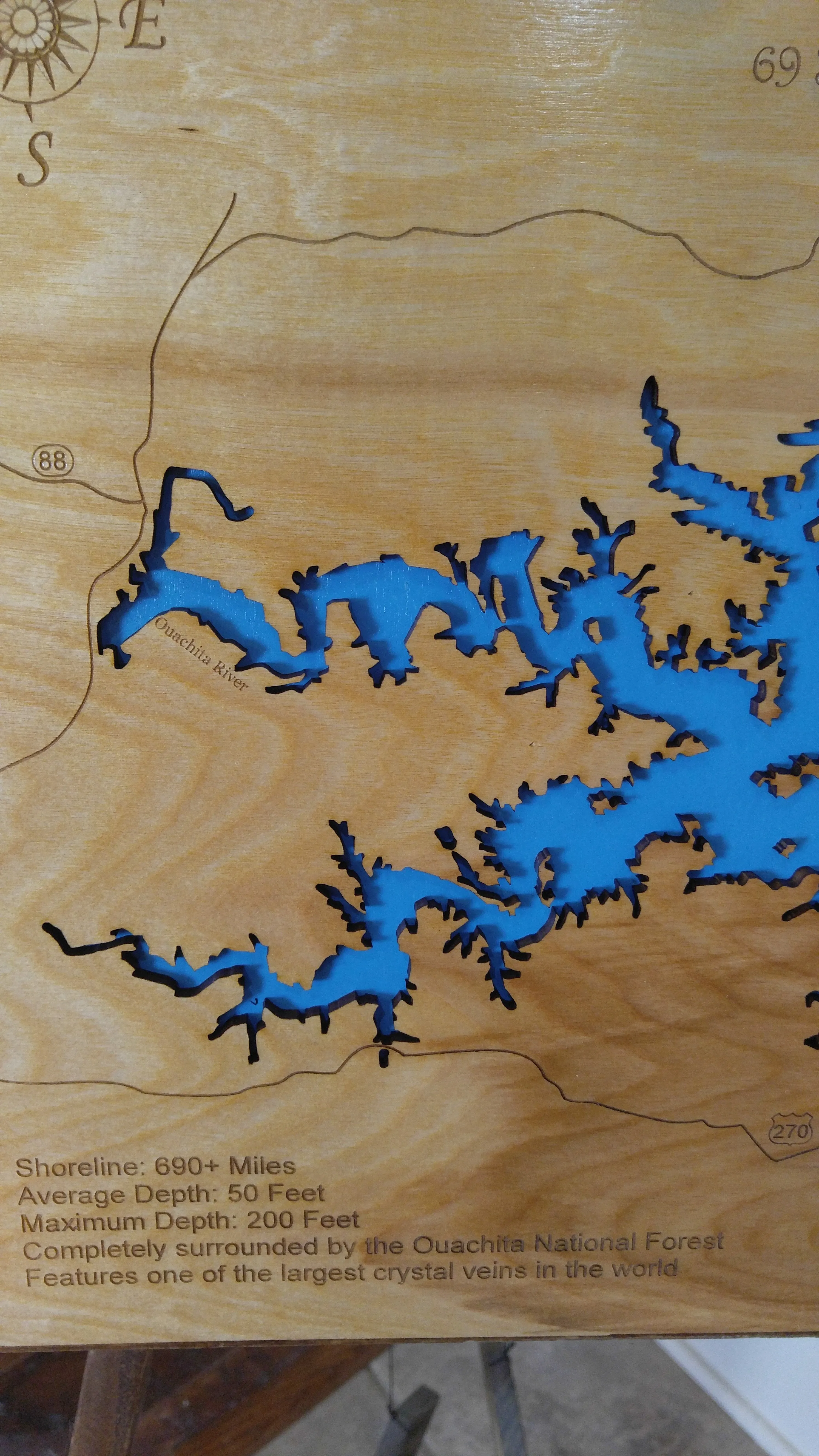 Lake Ouachita, Arkansas - Laser Cut Wood Map