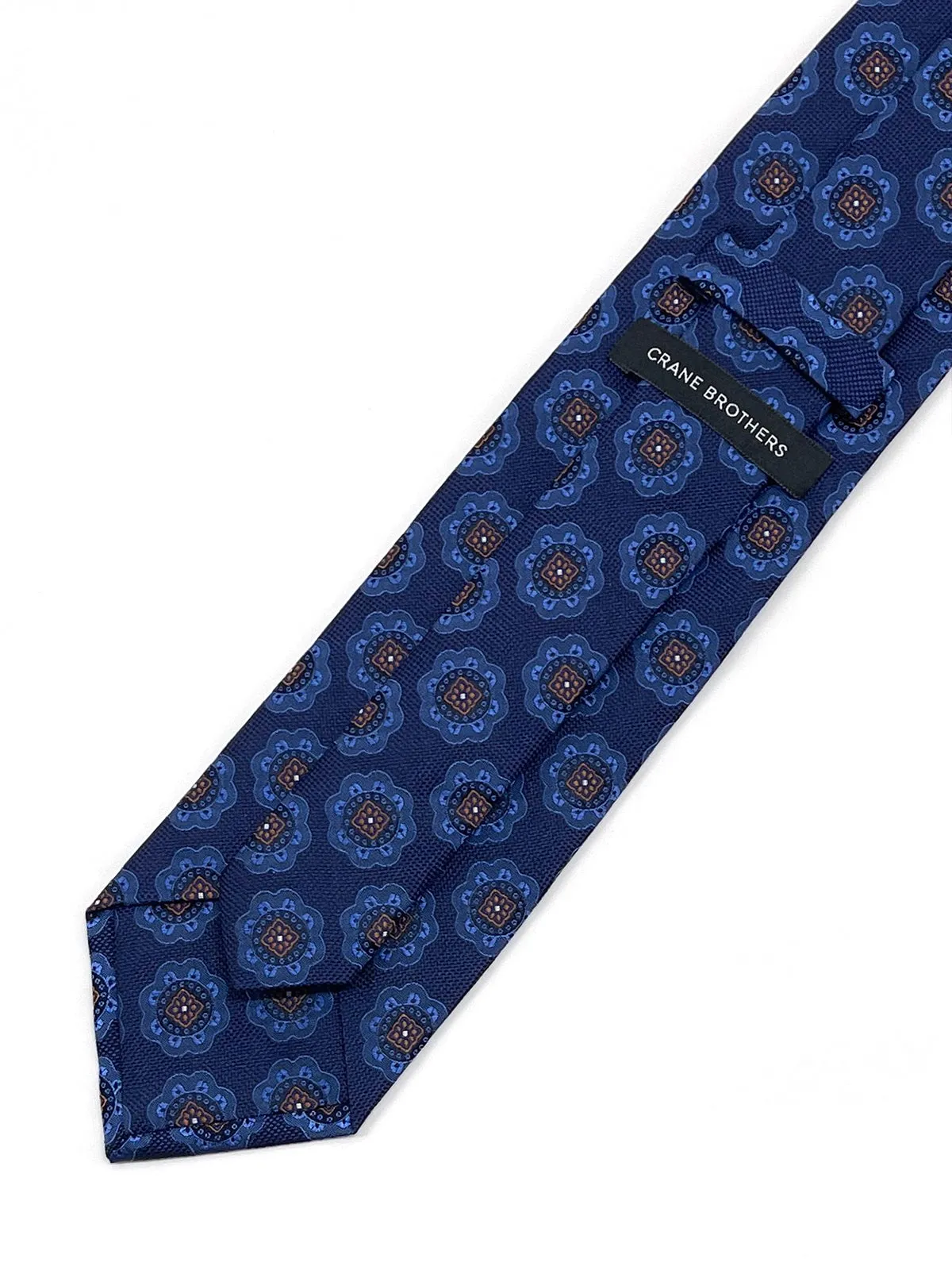 Large Mon Motif in Cobalt, Navy & Tan Tie