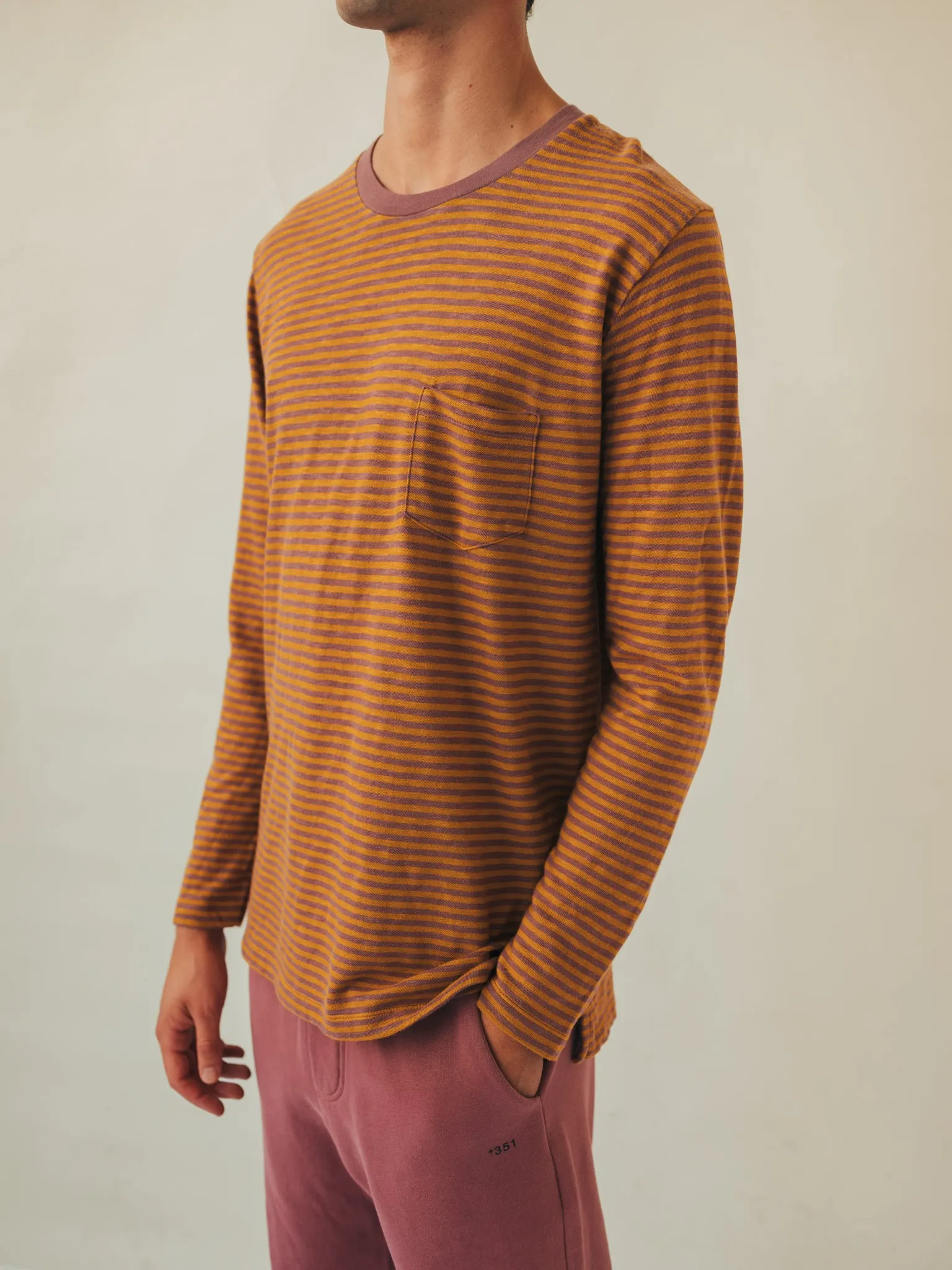 LONG SLEEVE STRIPES SAND & AUBERGINE