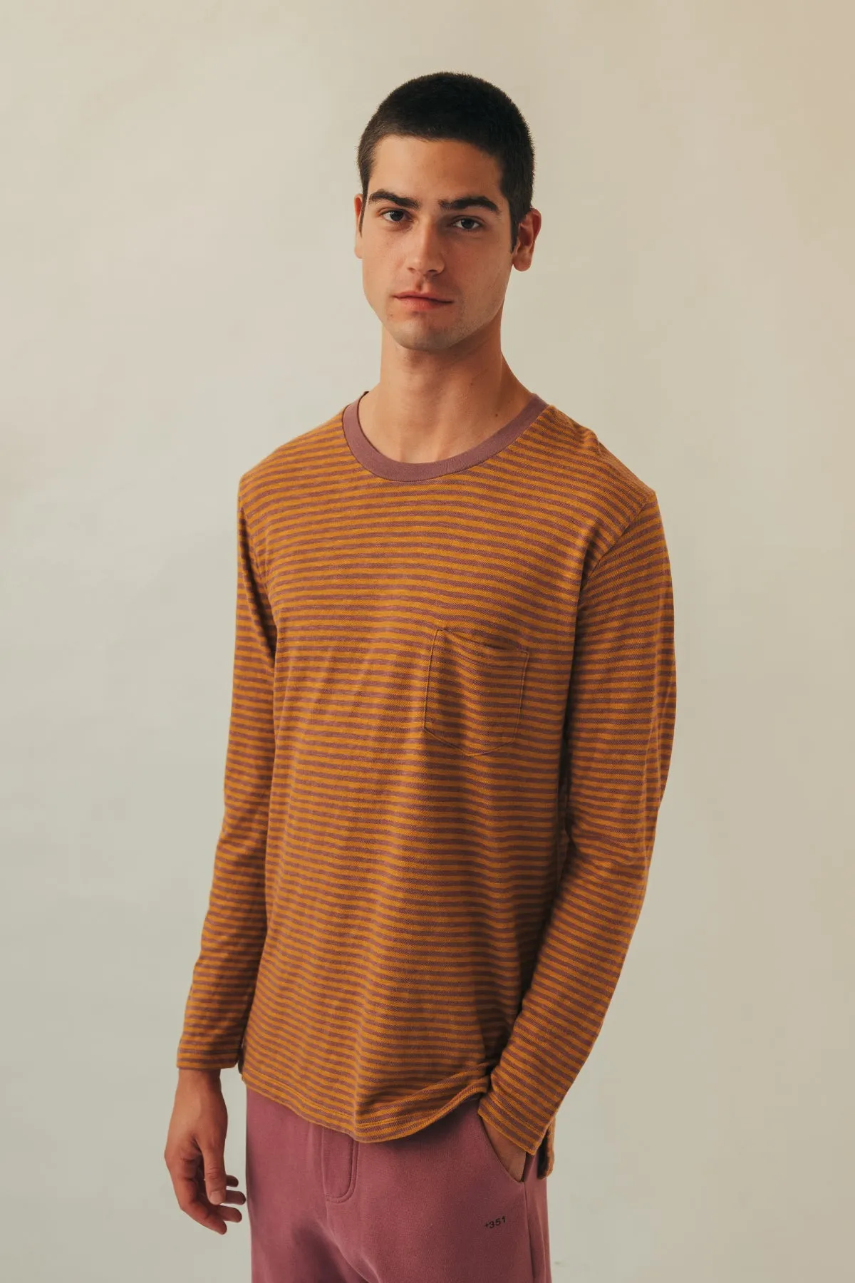 LONG SLEEVE STRIPES SAND & AUBERGINE