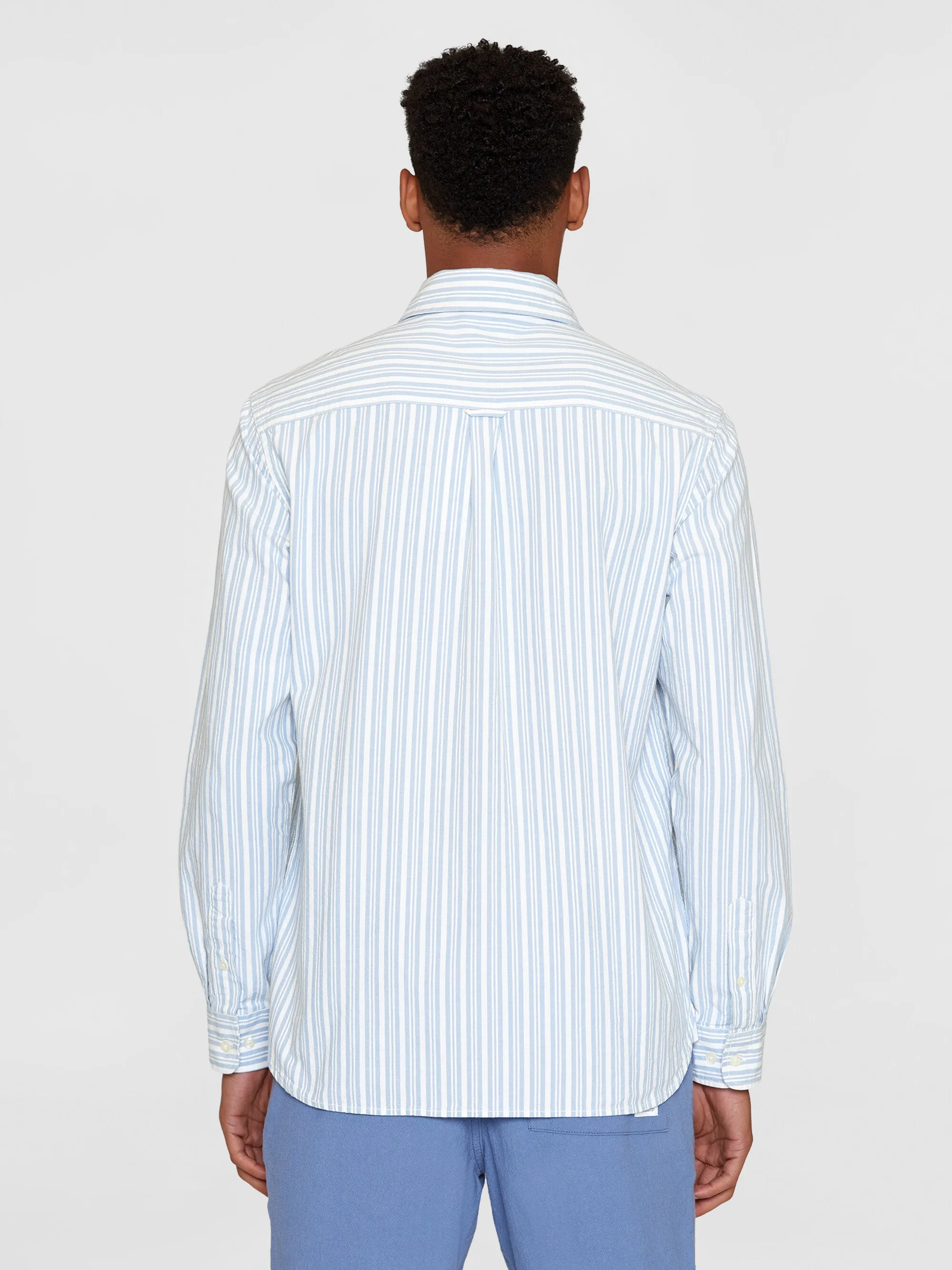 Loose striped slub canvas shirt - GOTS/Vegan - Blue stripe