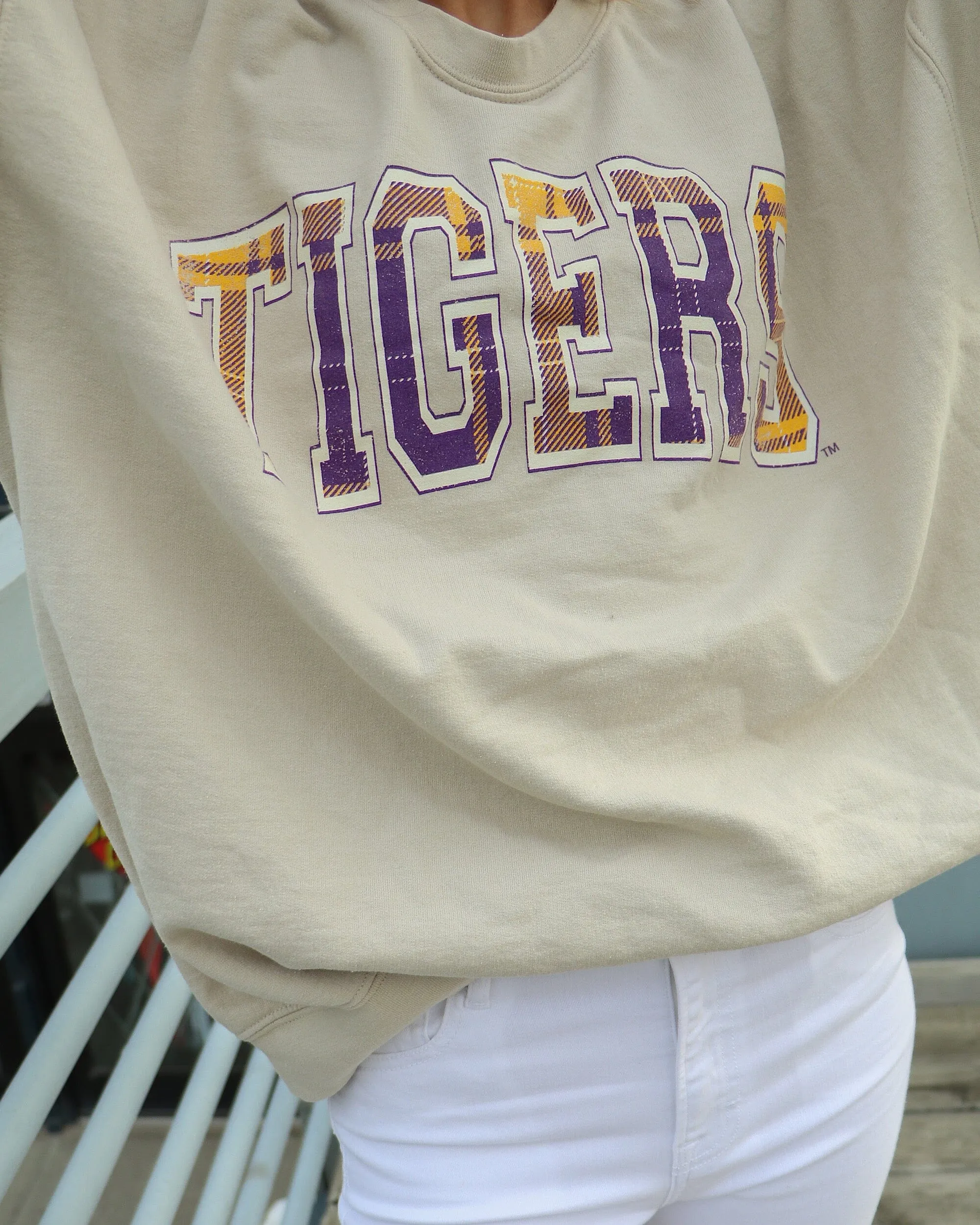 LSU Tigers Tartan Sand Thrifted Sweatshirt