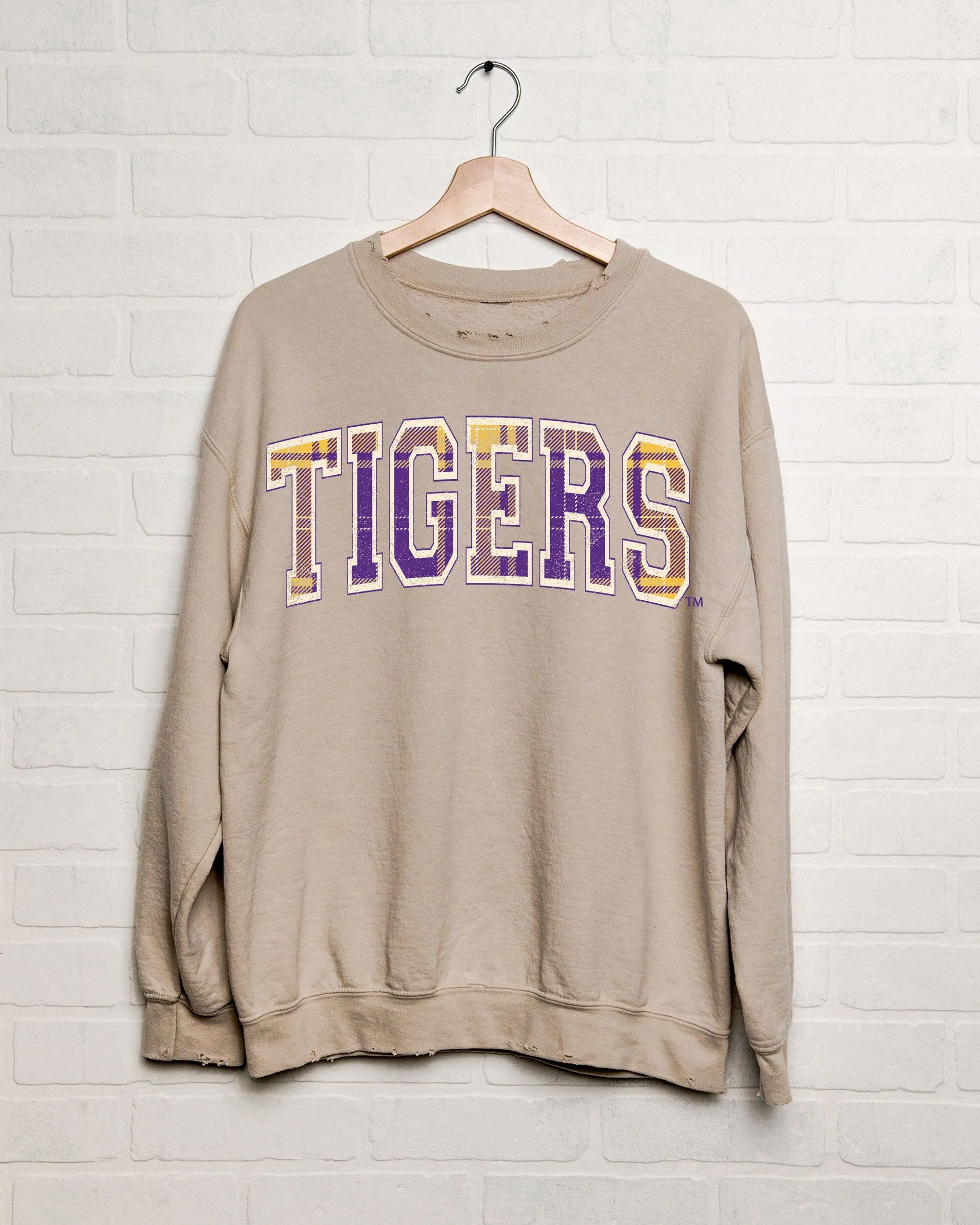 LSU Tigers Tartan Sand Thrifted Sweatshirt