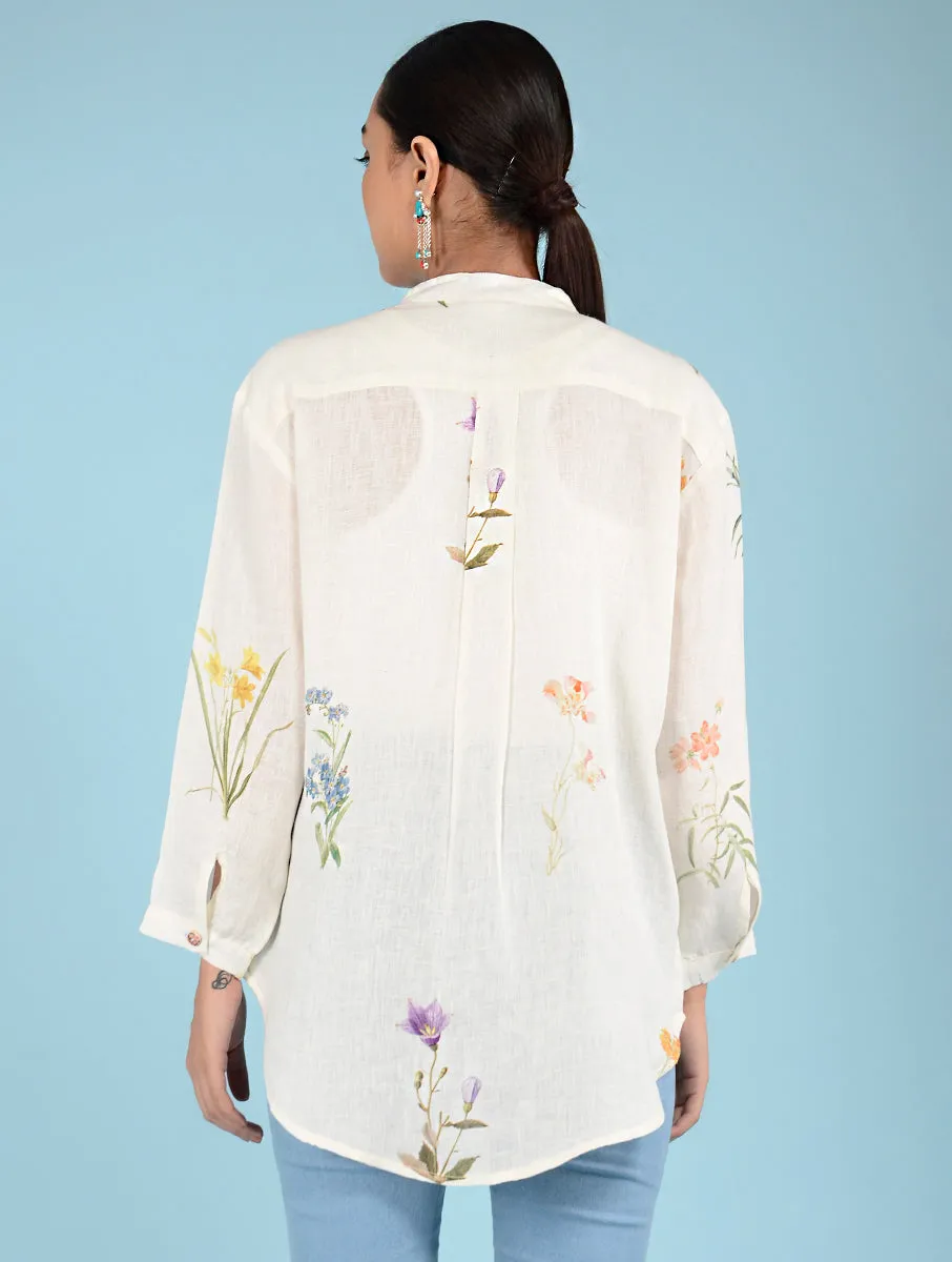 Mae Water-Color Botanical Printed Linen Shirt