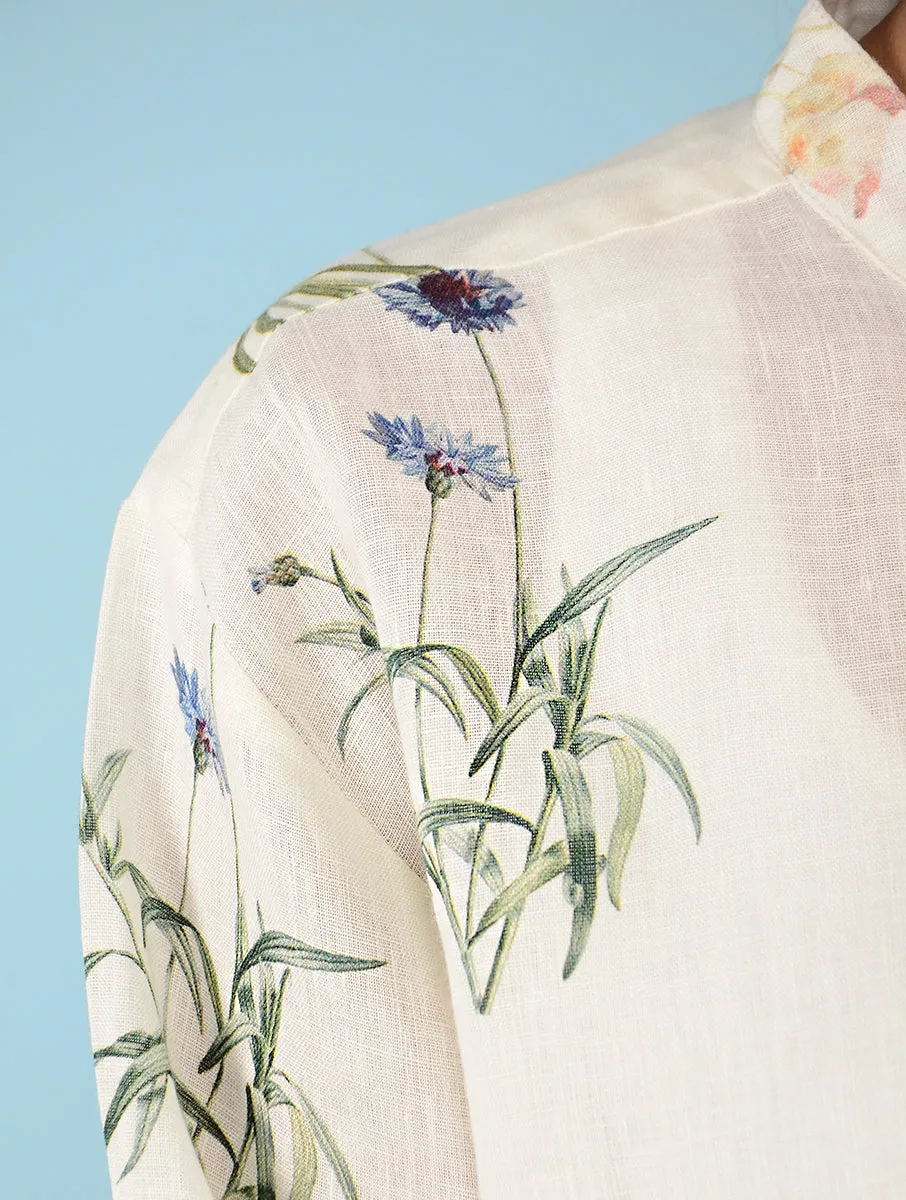 Mae Water-Color Botanical Printed Linen Shirt