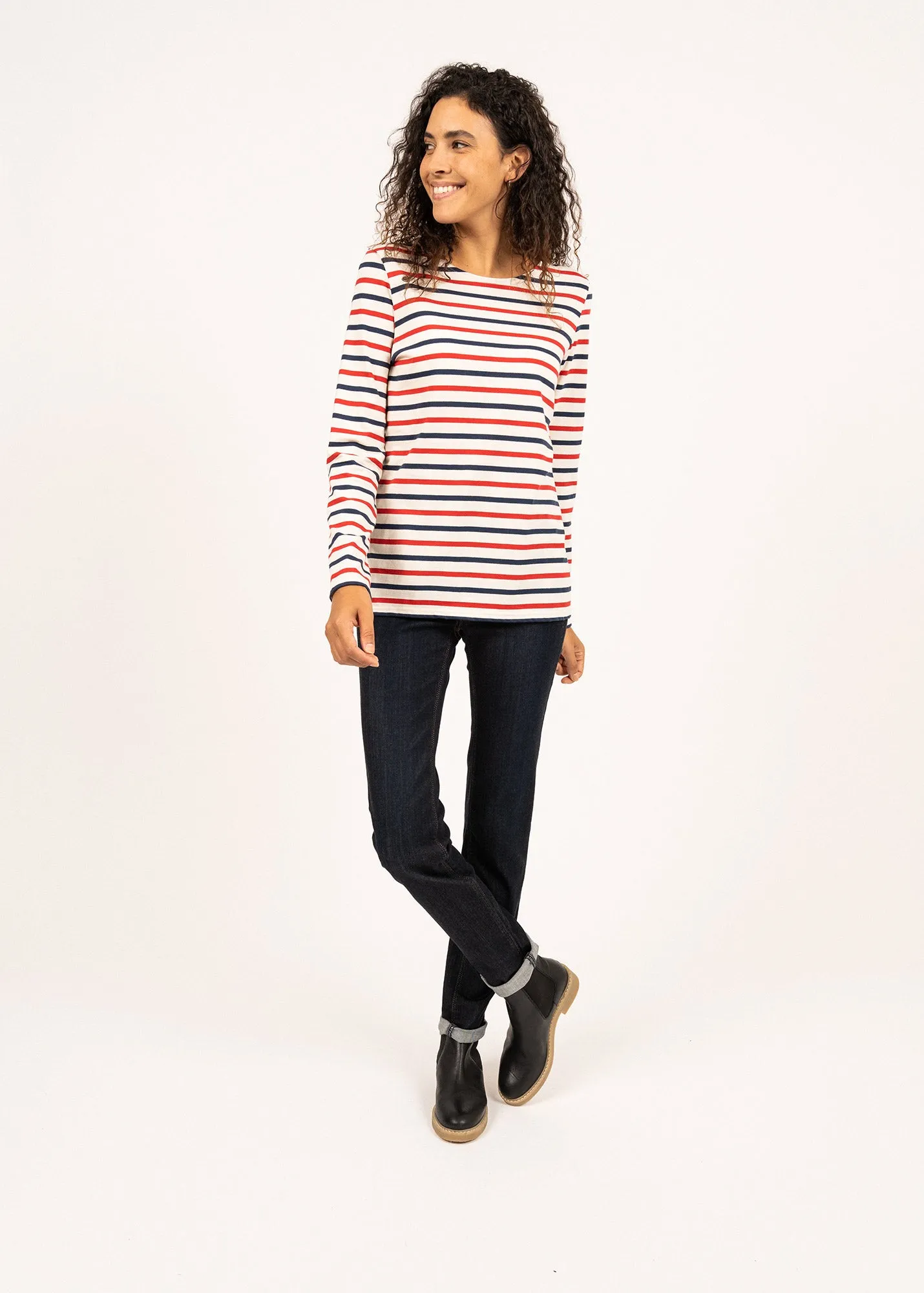 Minquidame tricolour striped sailor shirt - slim fit, in light cotton (ECRU/MARINE/TULIPE)