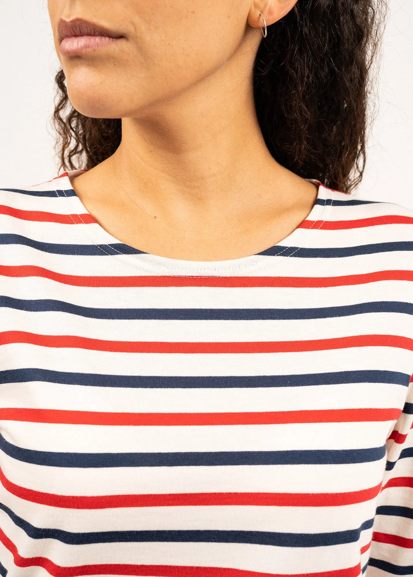 Minquidame tricolour striped sailor shirt - slim fit, in light cotton (ECRU/MARINE/TULIPE)