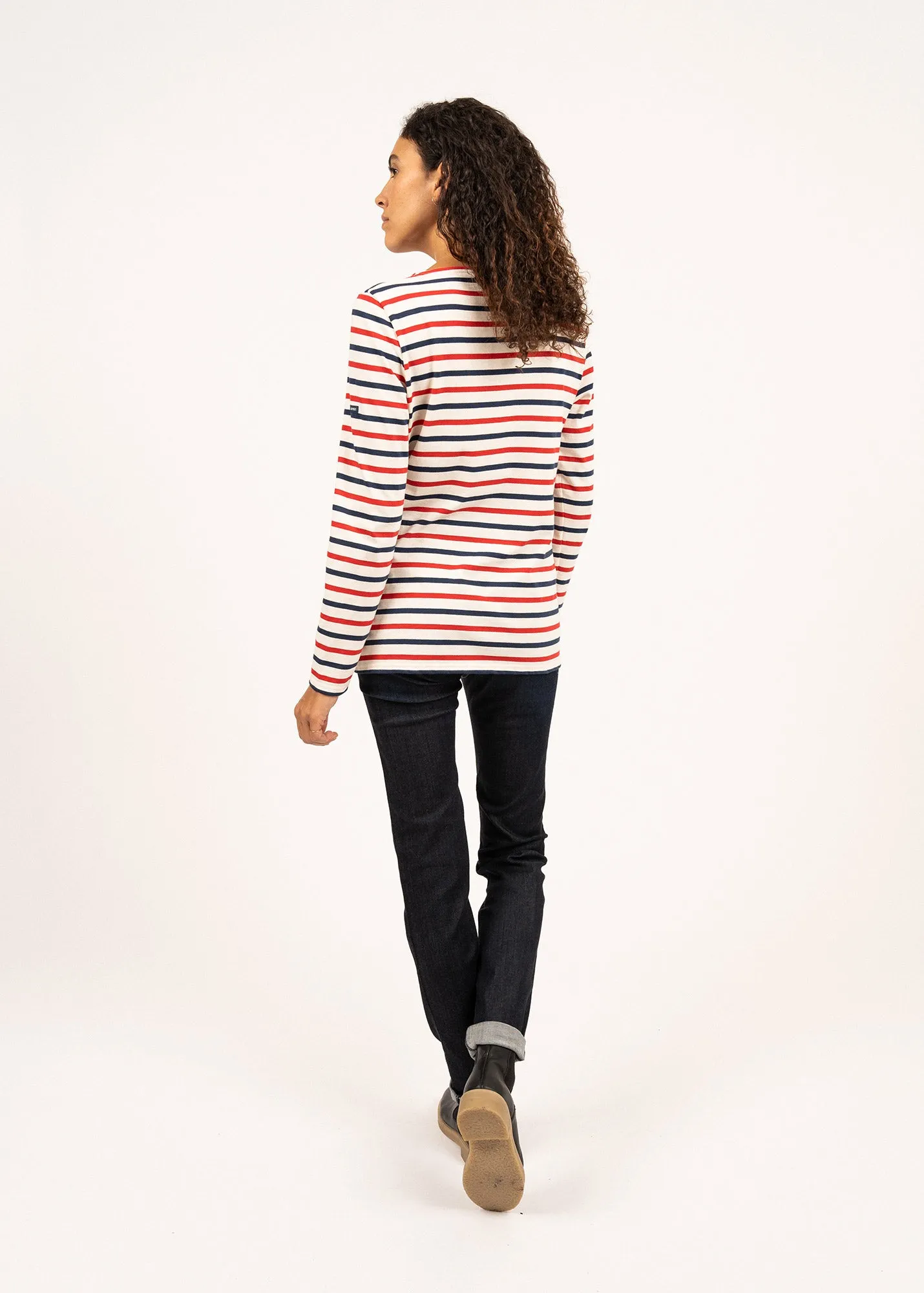 Minquidame tricolour striped sailor shirt - slim fit, in light cotton (ECRU/MARINE/TULIPE)