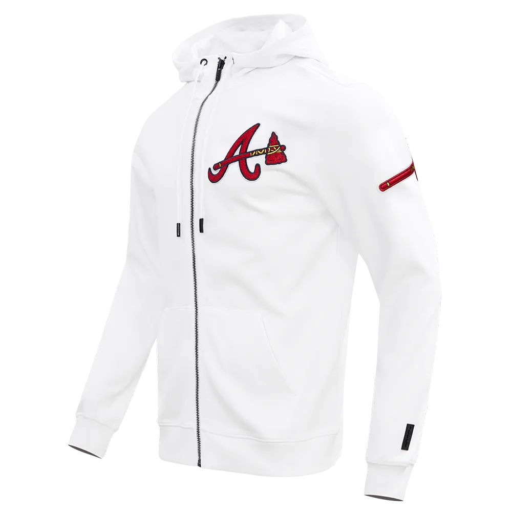 MLB ATLANTA BRAVES CLASSIC CHENILLE MEN'S FZ PO HOODIE (WHITE)