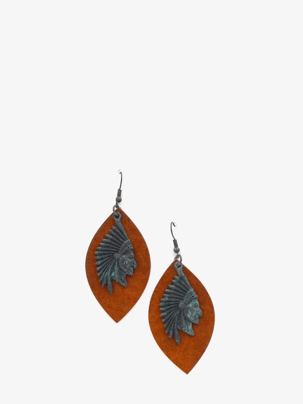 Montana West Leaf Shape Indian Head Earrings