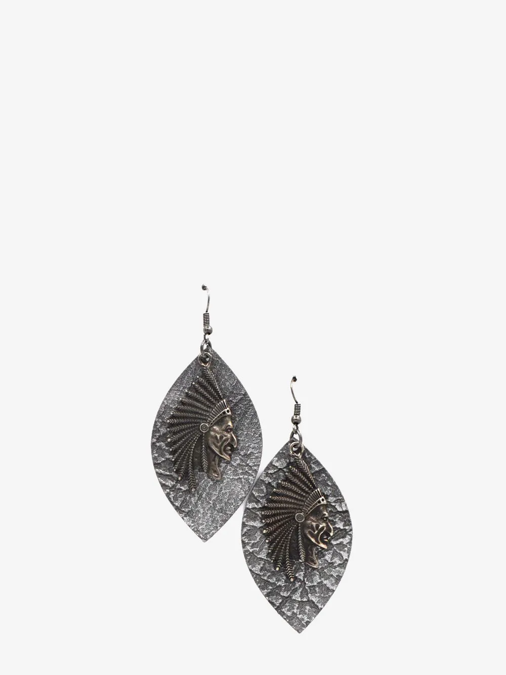 Montana West Leaf Shape Indian Head Earrings