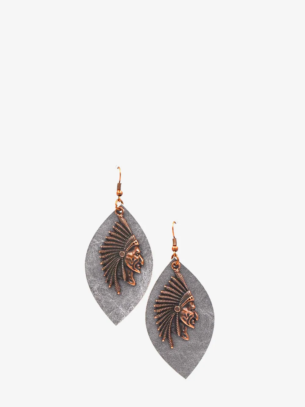 Montana West Leaf Shape Indian Head Earrings