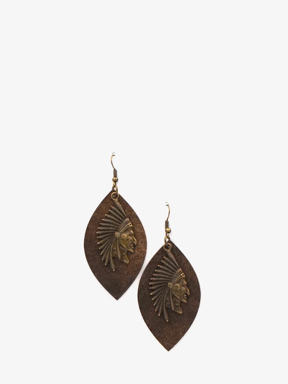 Montana West Leaf Shape Indian Head Earrings