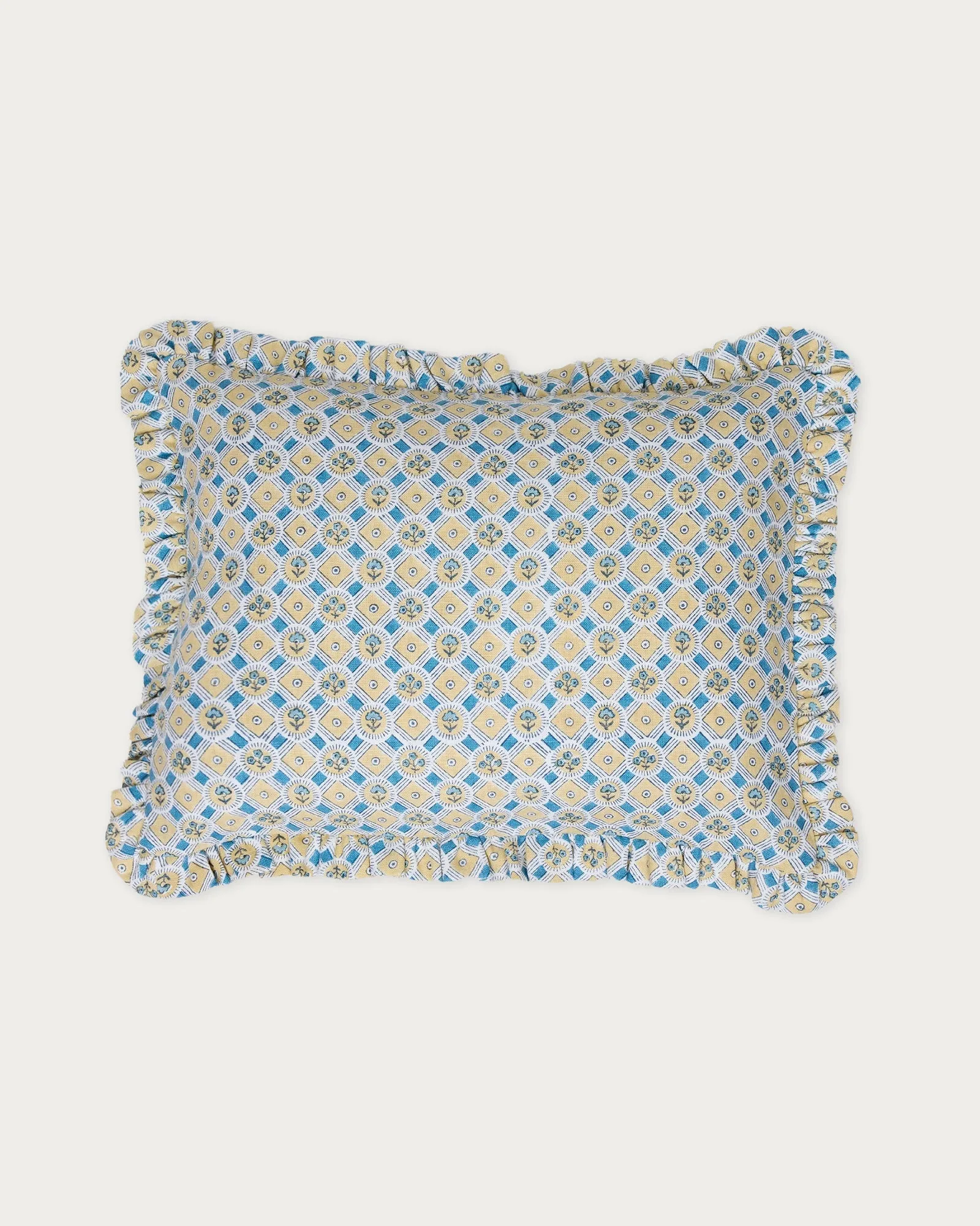 Monte Carlo Block Print Ruffled Pillow Cover