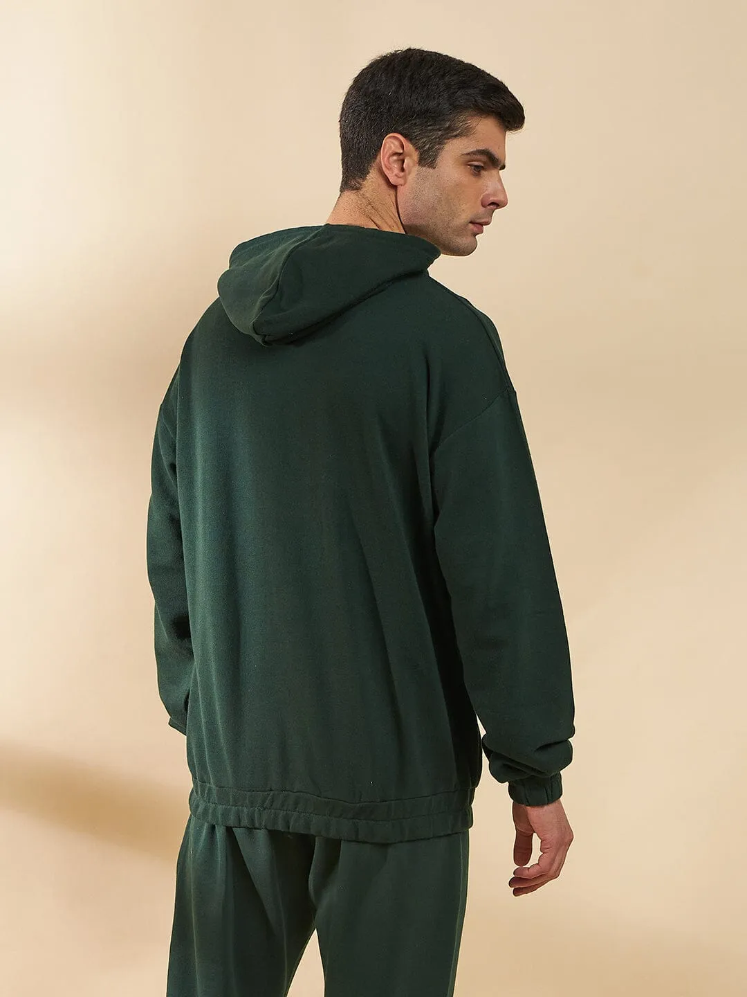 Moss Green Embroidered Oversized Hoodie