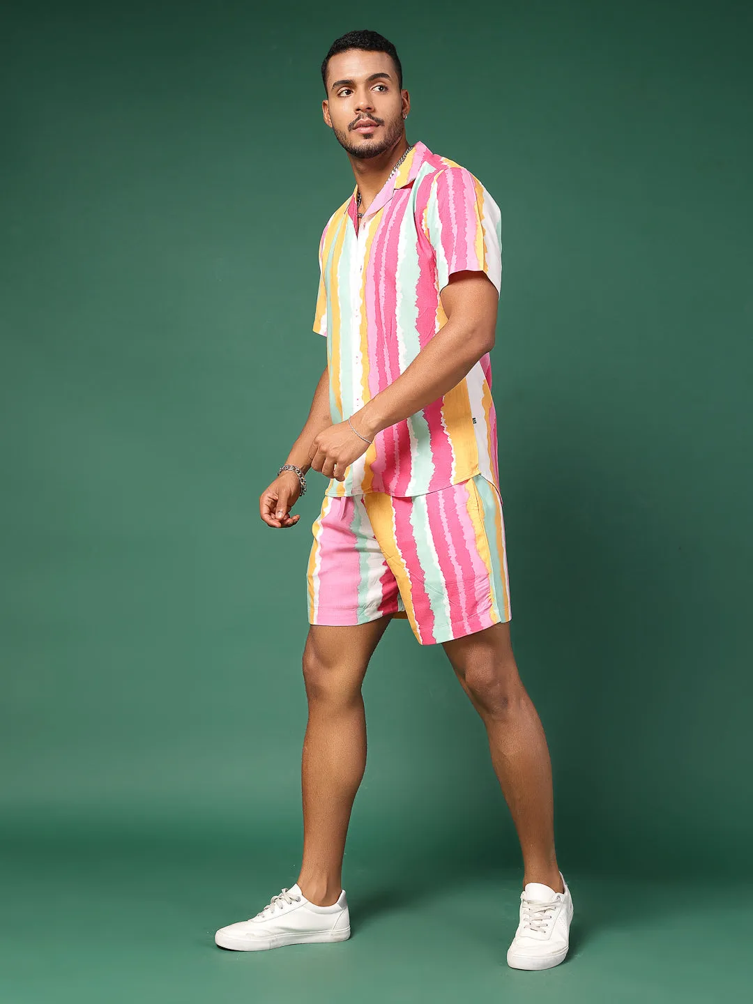 Multicolored Stripes  Rayon Co-ords Set