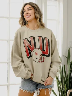 Nebraska Huskers Helmet Fade Sand Thrifted Sweatshirt