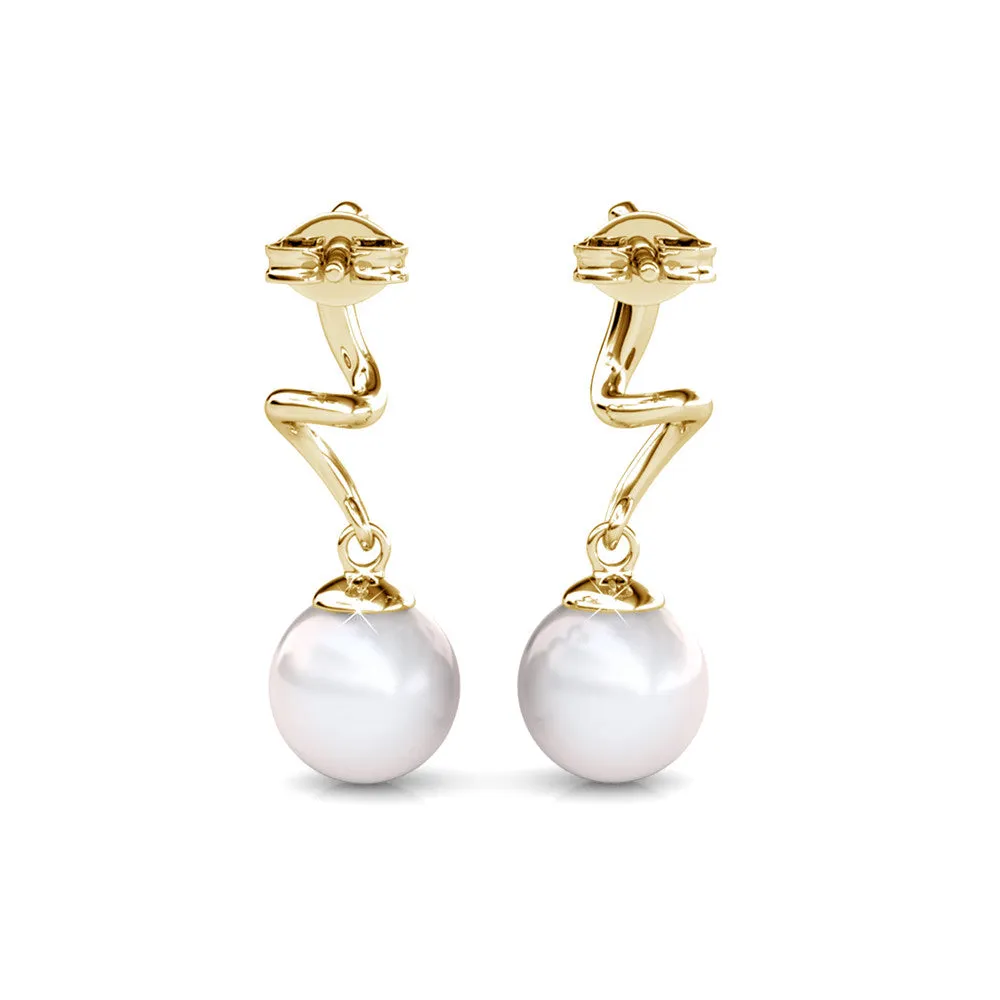 Ophelia 18k White Gold Plated Drop Pearl Crystal Earrings