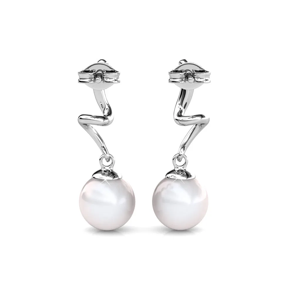 Ophelia 18k White Gold Plated Drop Pearl Crystal Earrings