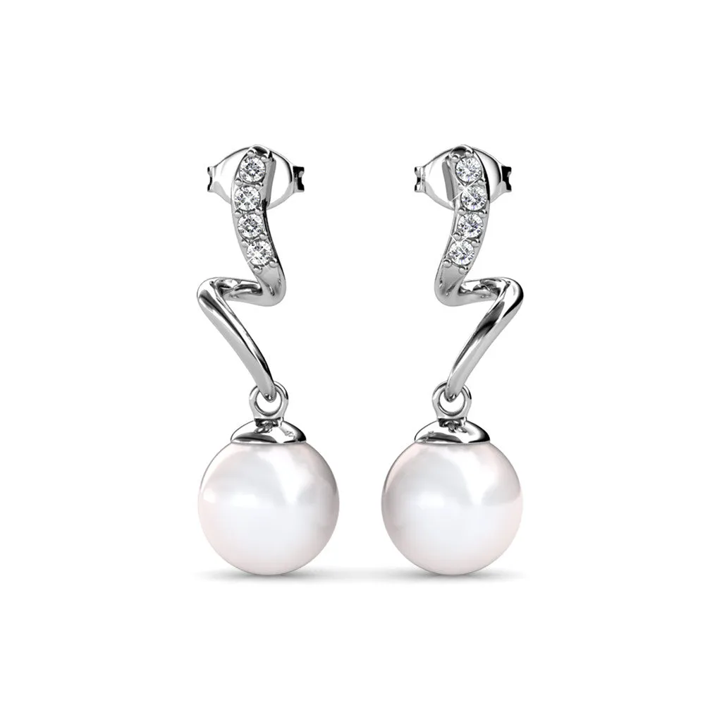 Ophelia 18k White Gold Plated Drop Pearl Crystal Earrings