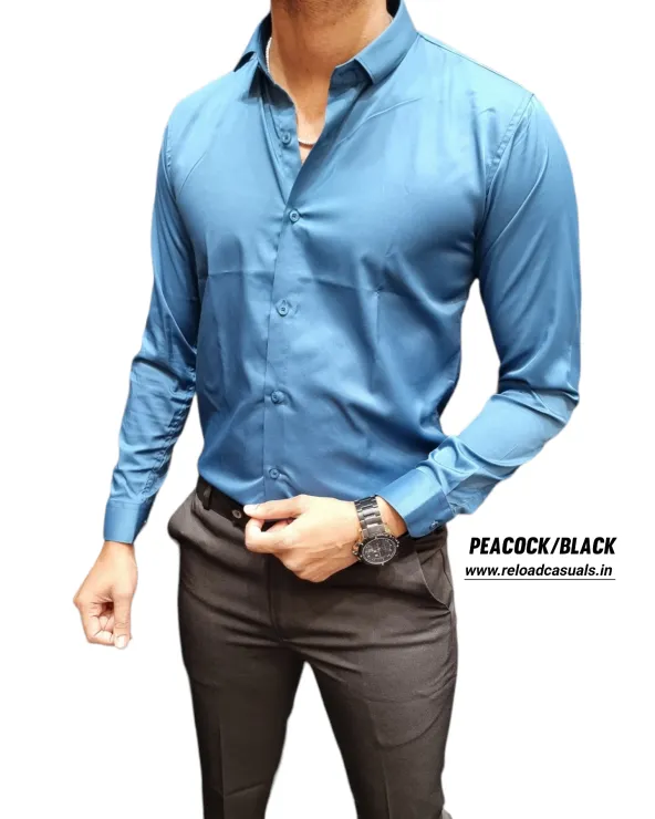 Plain Satin Shirt  -  Peacock Blue