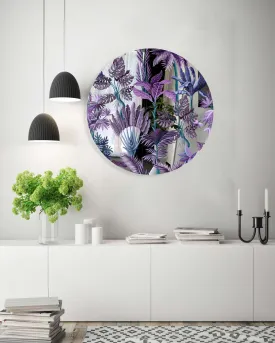 Purple Palm Leaves Printed Mirror Acrylic Circles