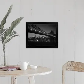 "1960's Queensboro Bridge And Manhattan Skyline At Night New York City NY USA" Black Framed Print