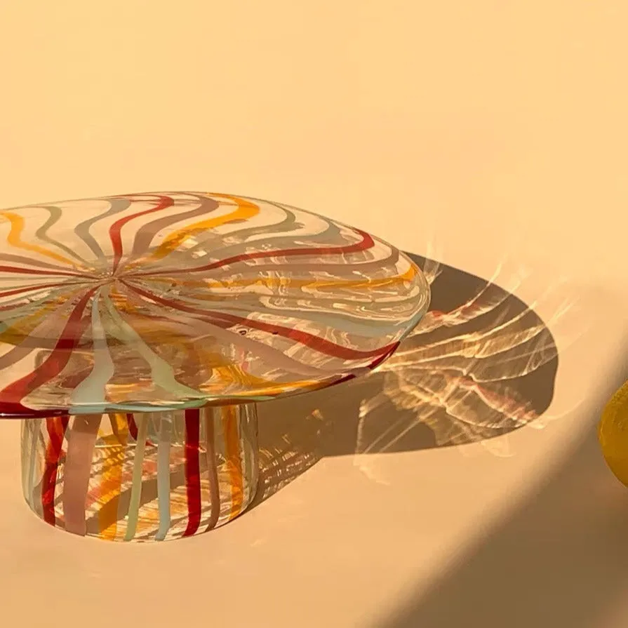 Rainbow Striped Glass Cake Stand