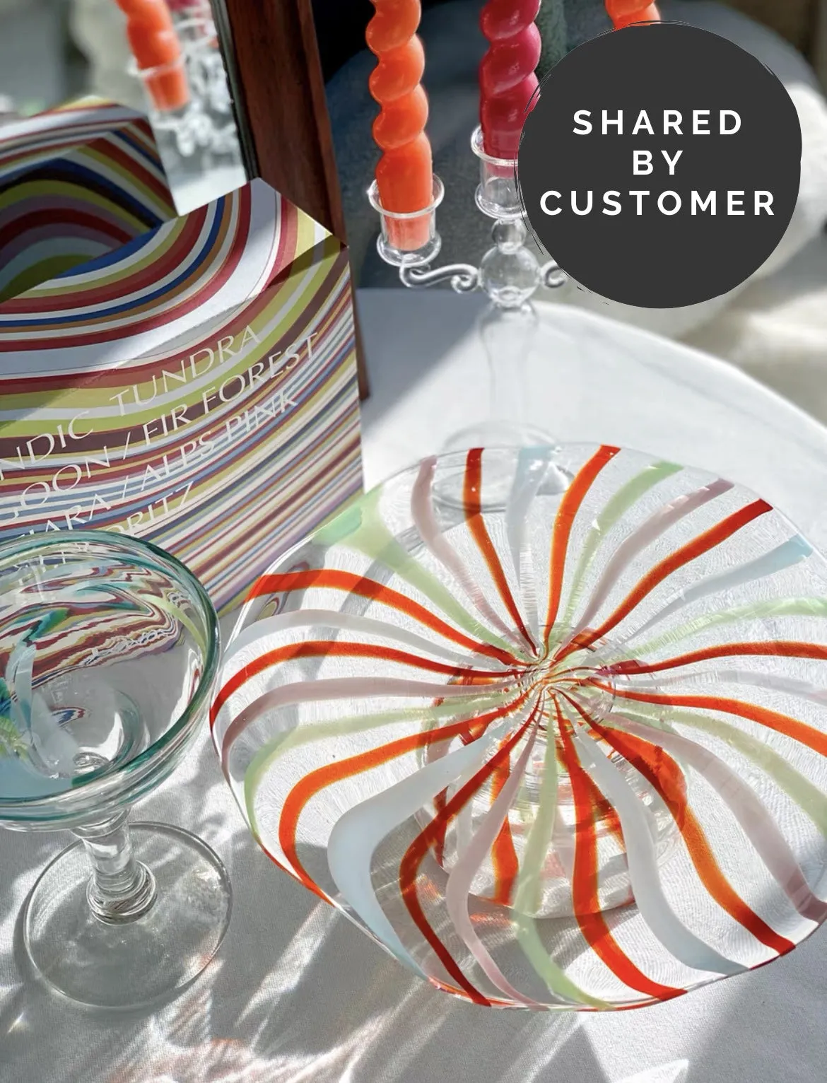 Rainbow Striped Glass Cake Stand