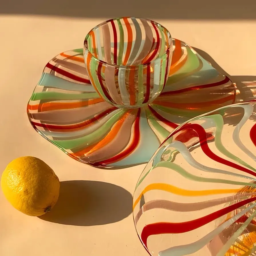 Rainbow Striped Glass Cake Stand