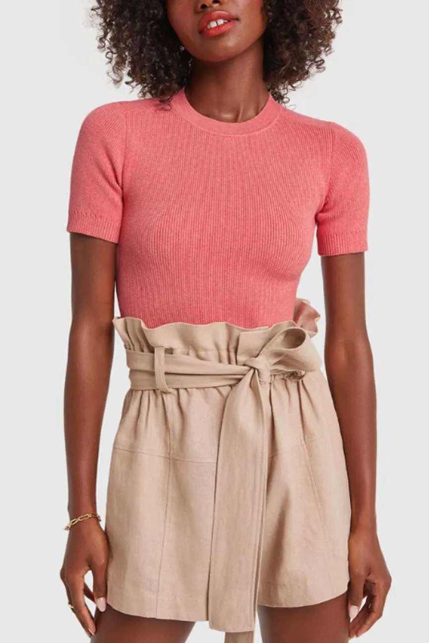 Rosanna Pink Ribbed Short Sleeve Crew Neck