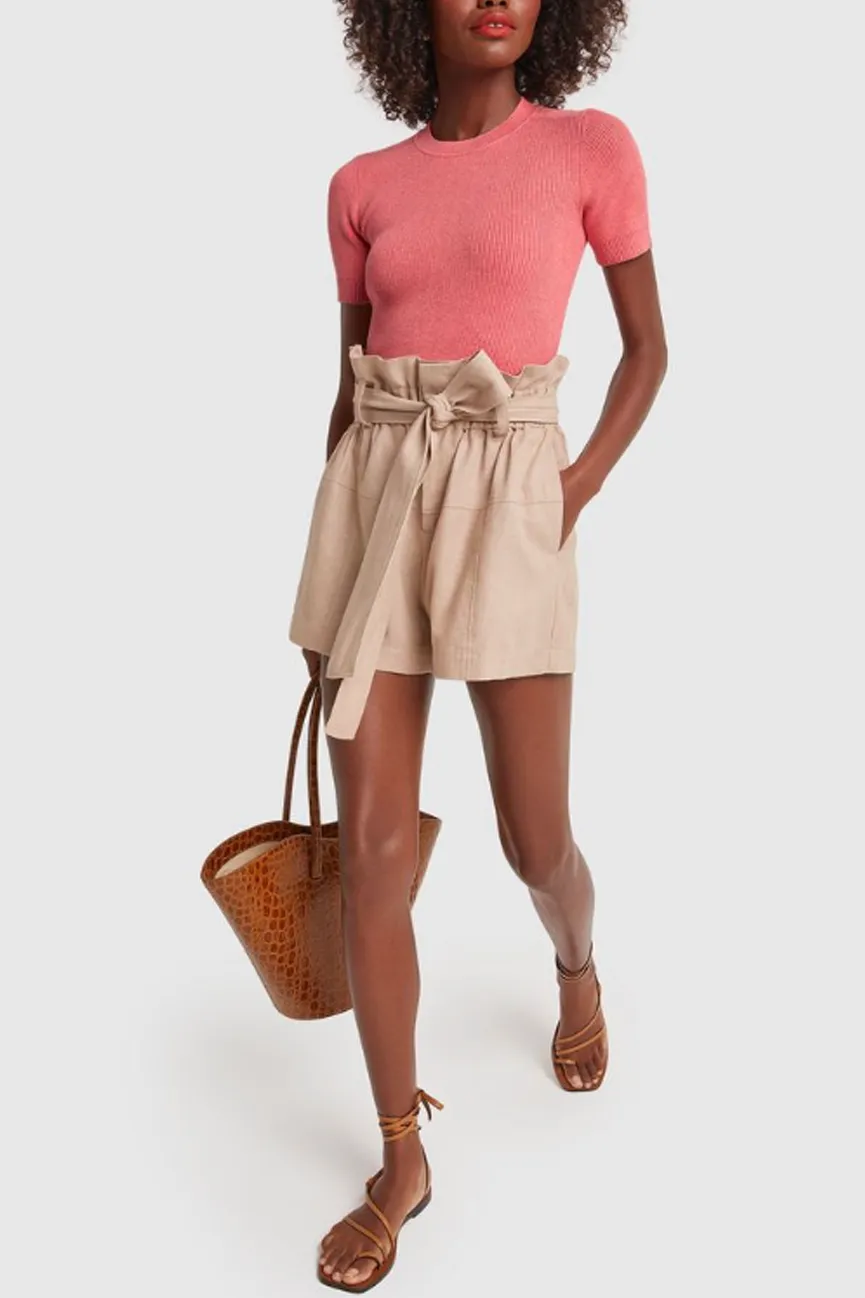 Rosanna Pink Ribbed Short Sleeve Crew Neck