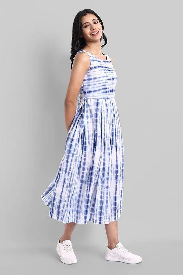 Shibori Print Sleeveless Pleated Dress